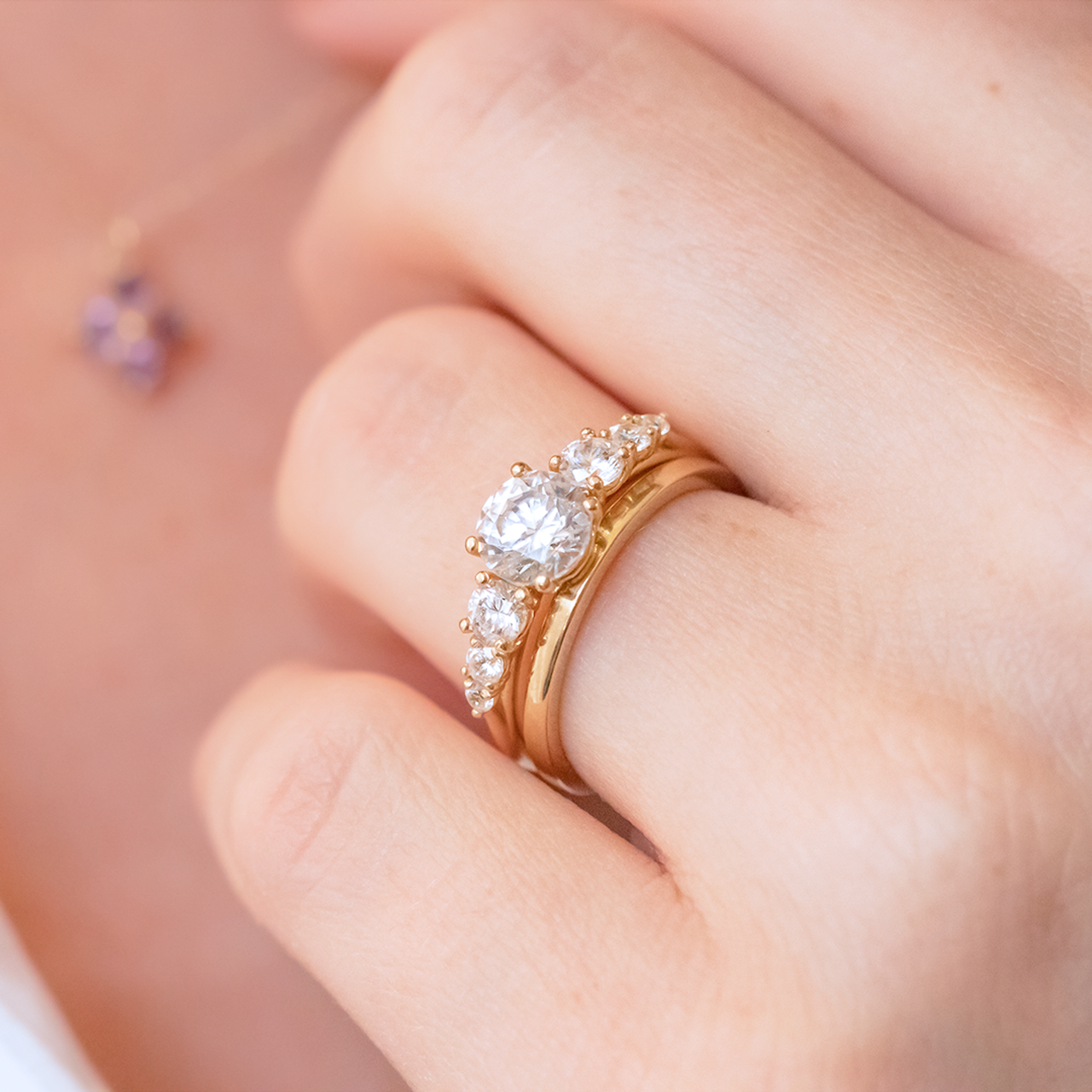 1.45CT Round Seven Stone Moissanite Diamond Solitaire Engagement Ring