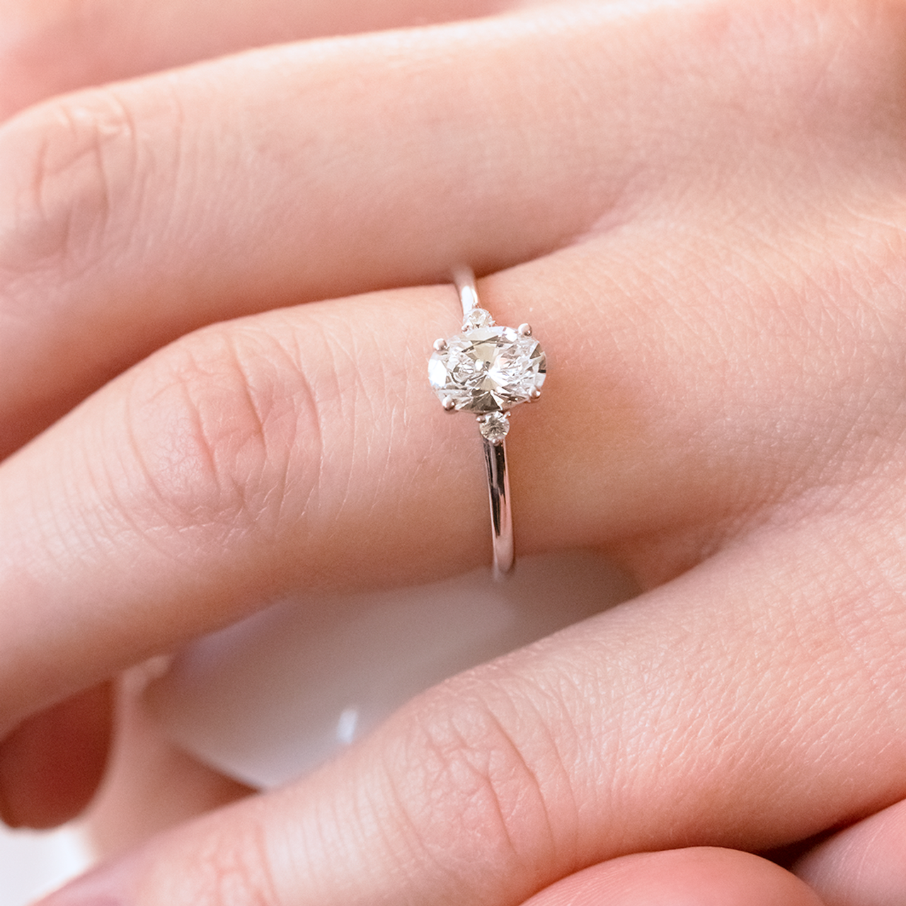 1.33CT Oval Three Stone Moissanite Diamond Solitaire Engagement Ring In 18K Solid  Gold