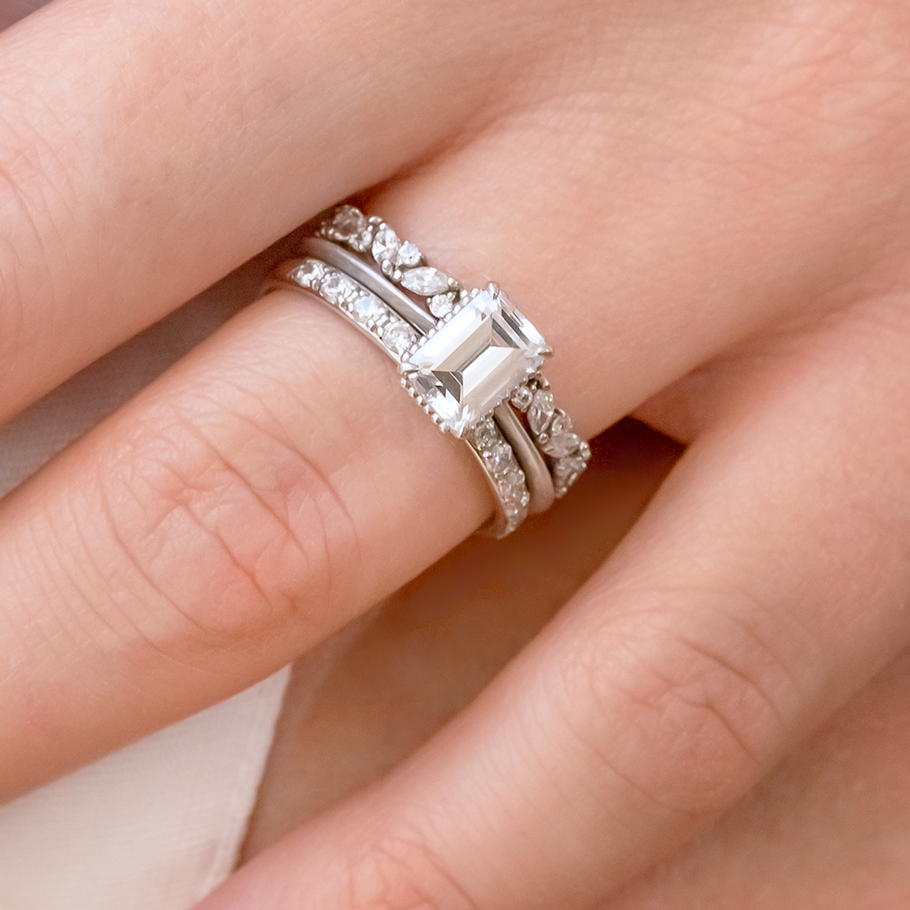 0.92CT Emerald Cut Solitaire Moissanite Diamond Vintage Engagement Ring