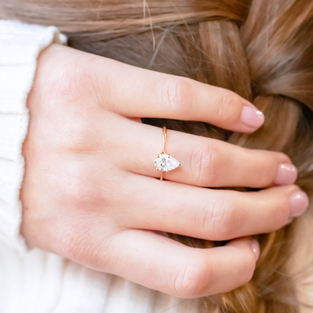 1.33CT Pear Split Shank Moissanite Diamond Solitaire Engagement Ring
