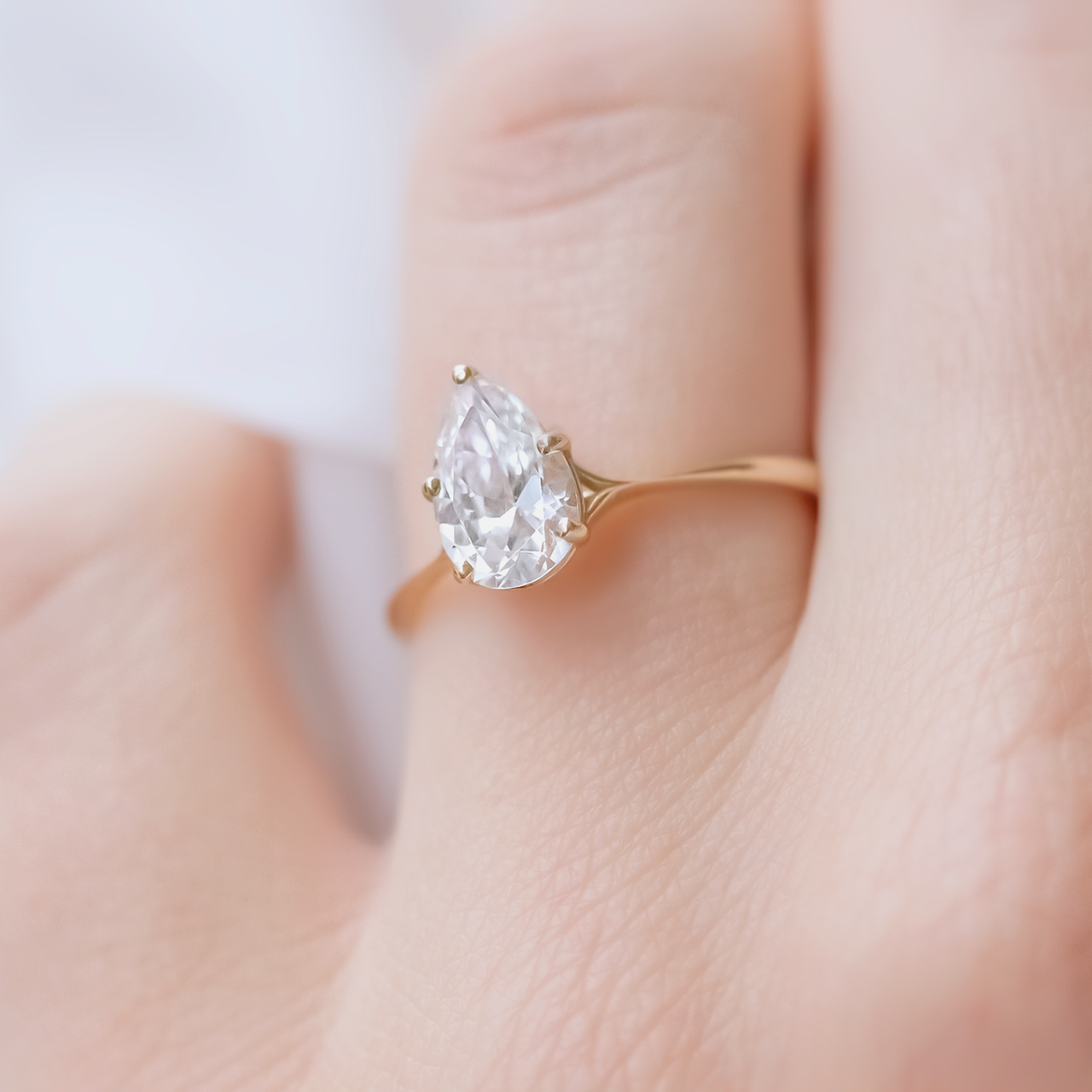 1.33CT Pear Split Shank Moissanite Diamond Solitaire Engagement Ring