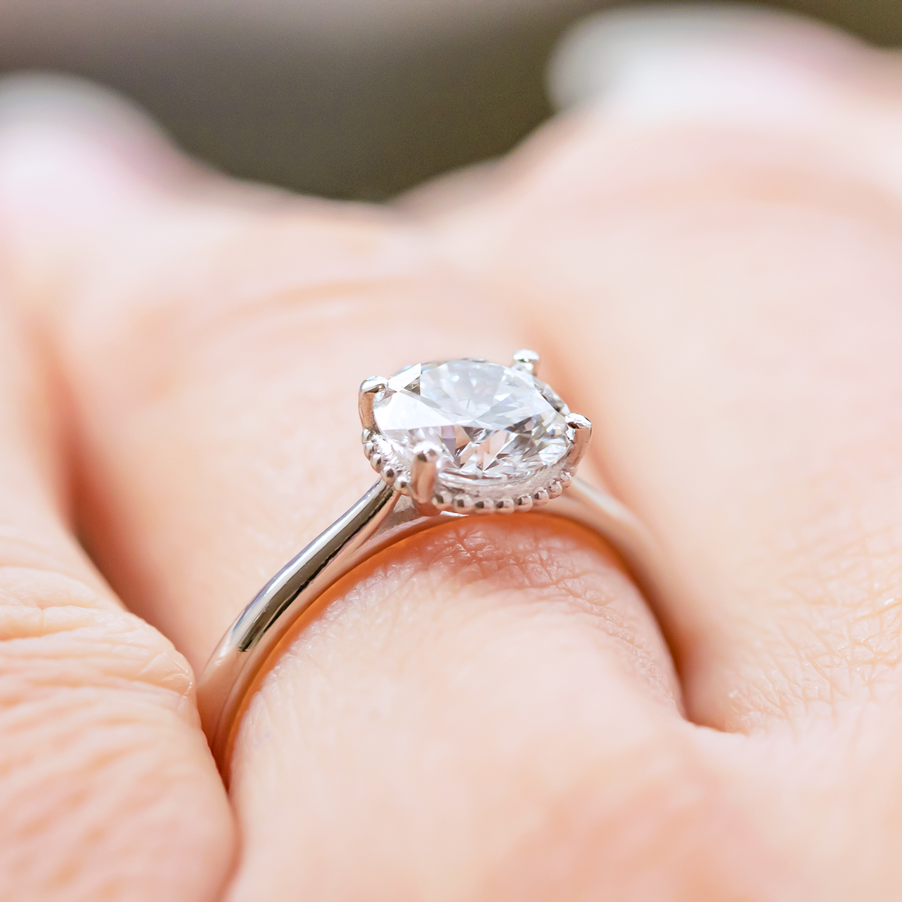 1.0CT Cathedral Set Round Moissanite Diamond Unique Solitaire Engagement Ring