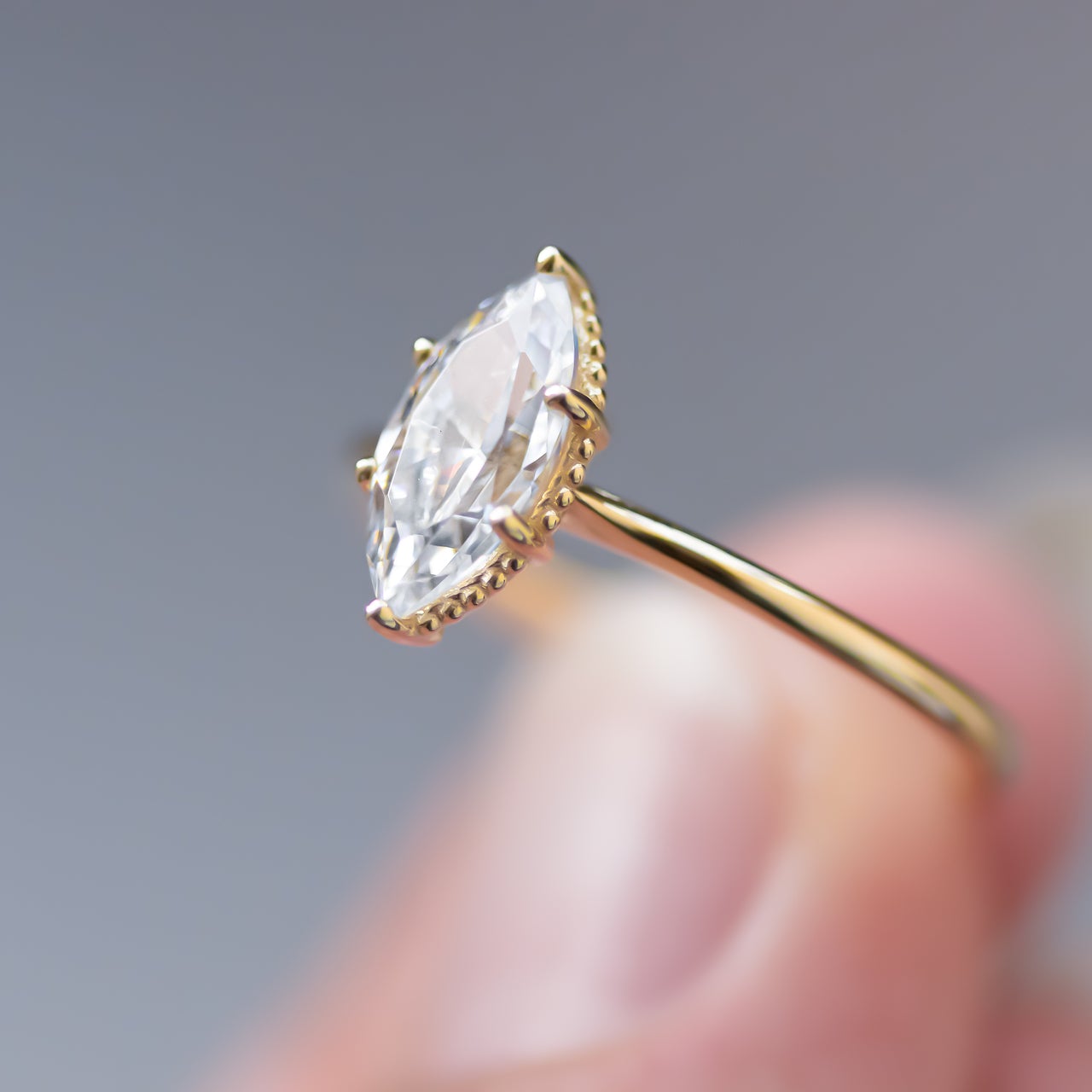 1.0CT Marquise Six Prong Moissanite Diamond Solitaire Engagement Ring