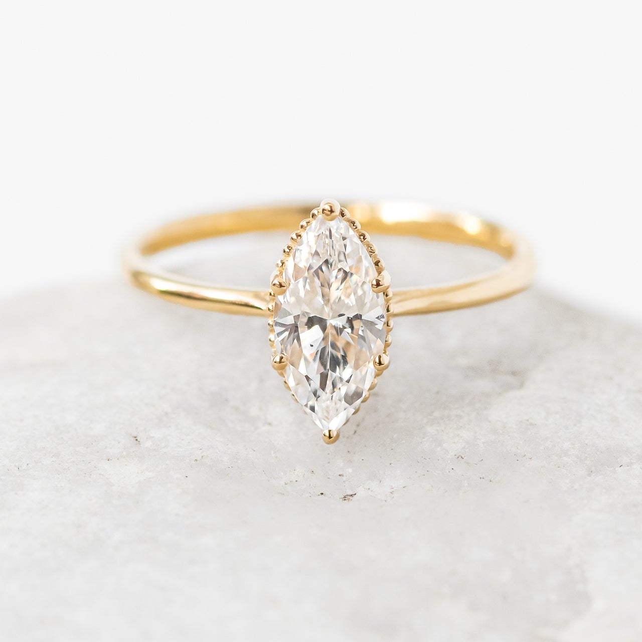 1.0CT Marquise Six Prong Moissanite Diamond Solitaire Engagement Ring