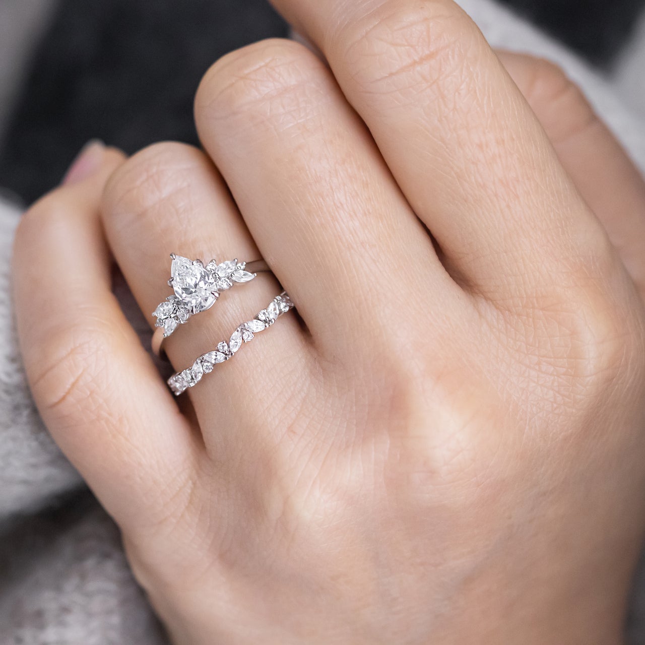 Elegant 1.33CT Pear Cut Moissanite Cluster Ring