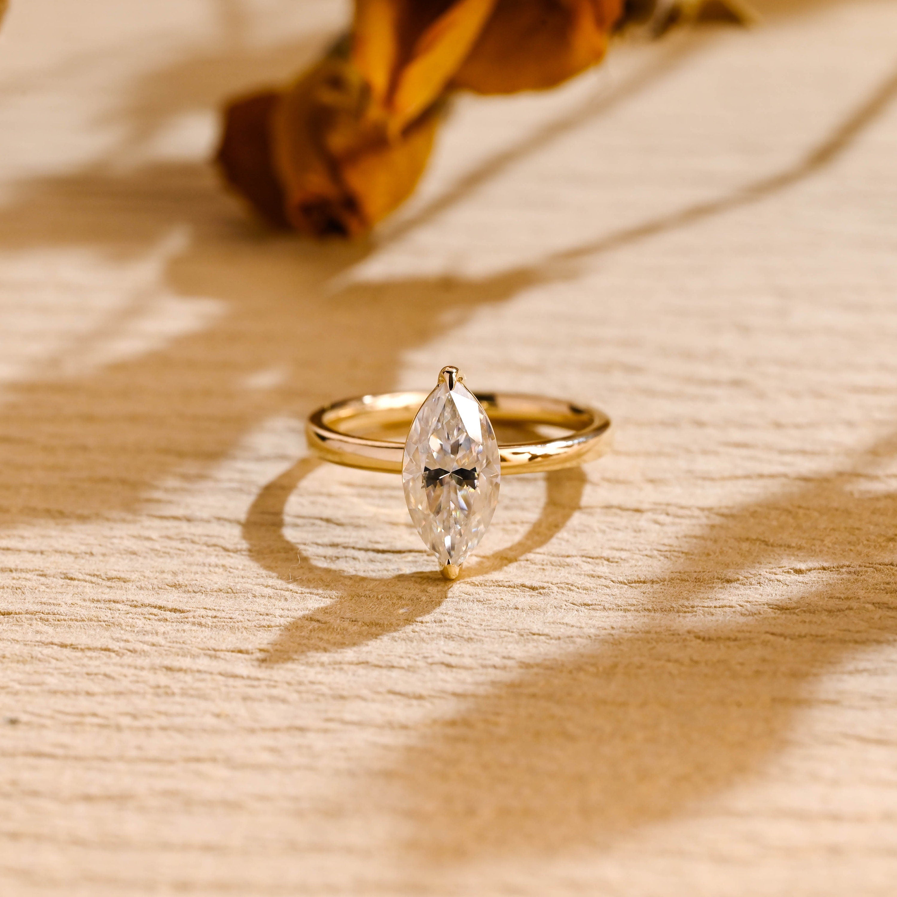 Marquise Cut Solitaire Moissanite Ring
