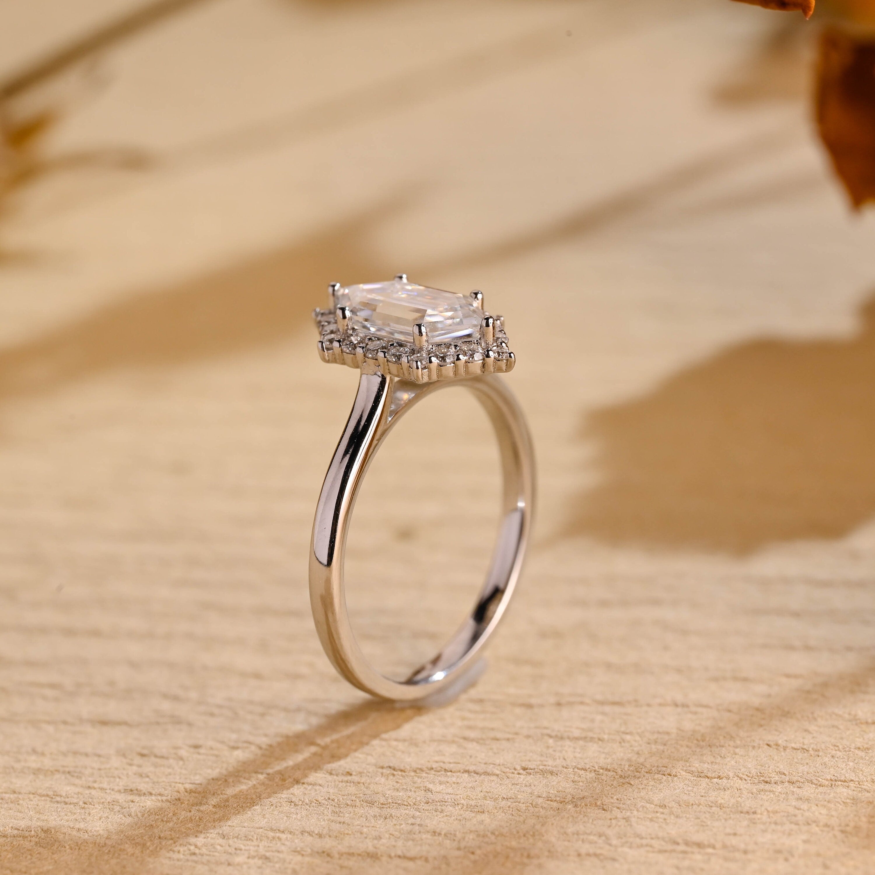 White Gold Hexagon Moissanite Ring