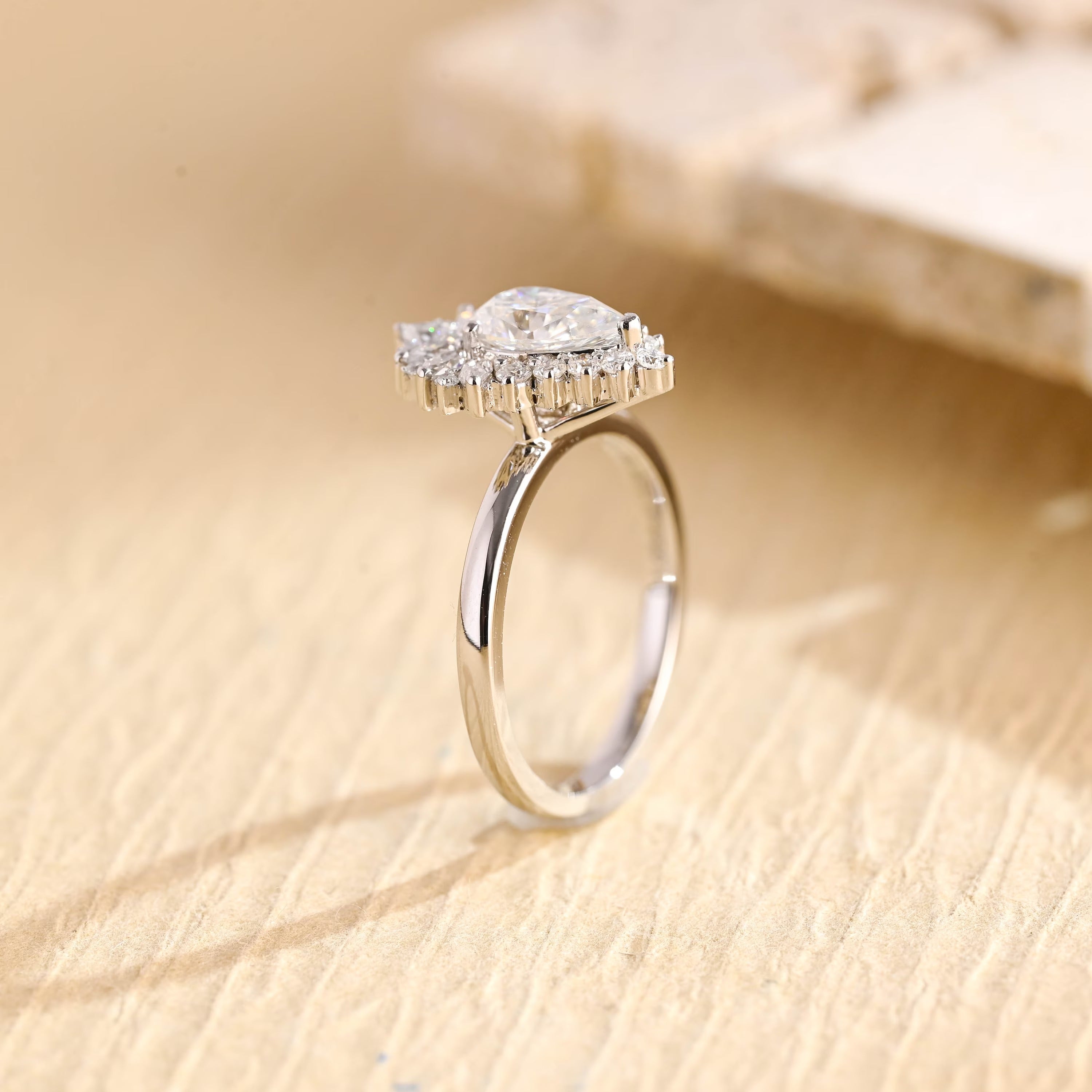 pear cut cluster lab grown engagement ring USA