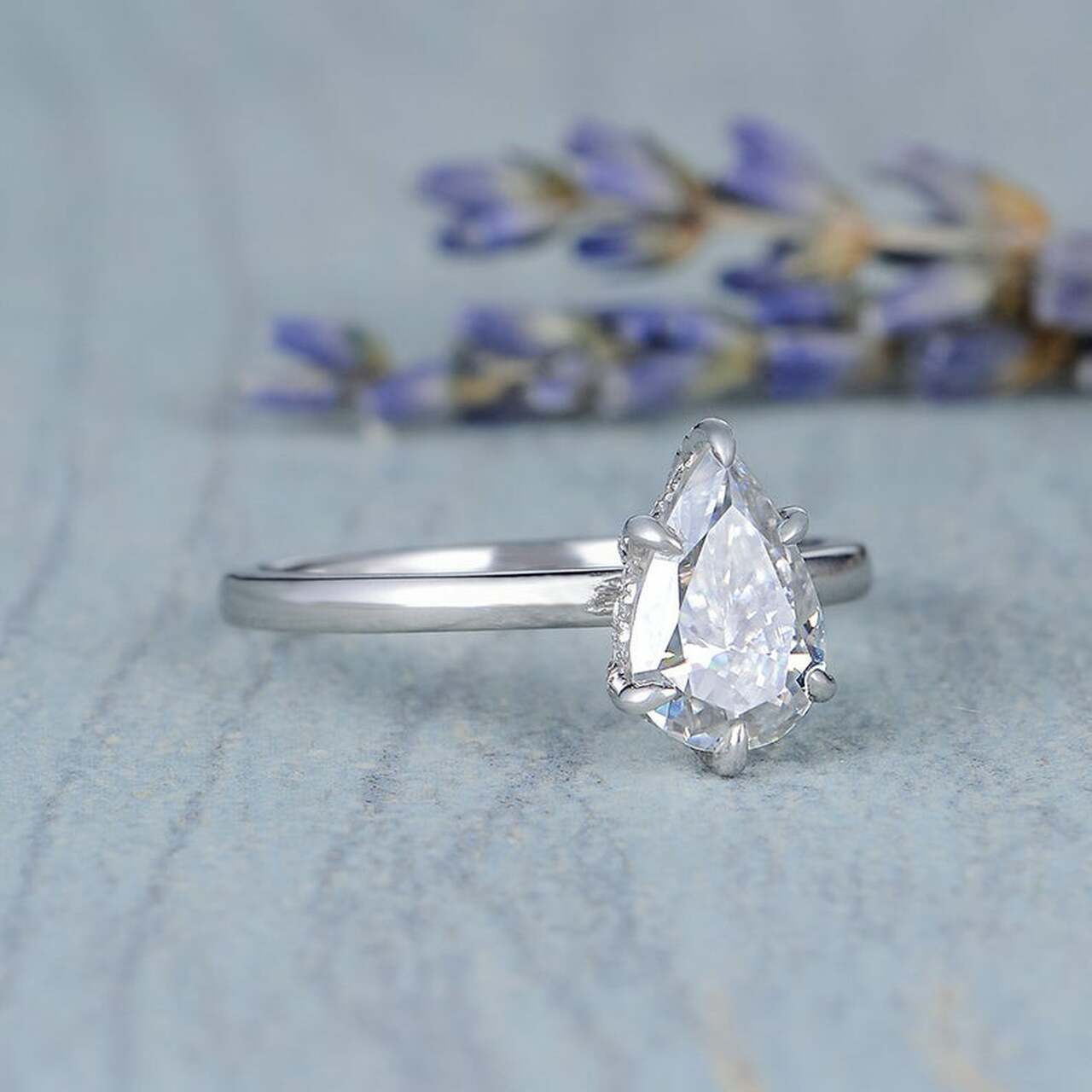 Pear Hidden Halo Ring