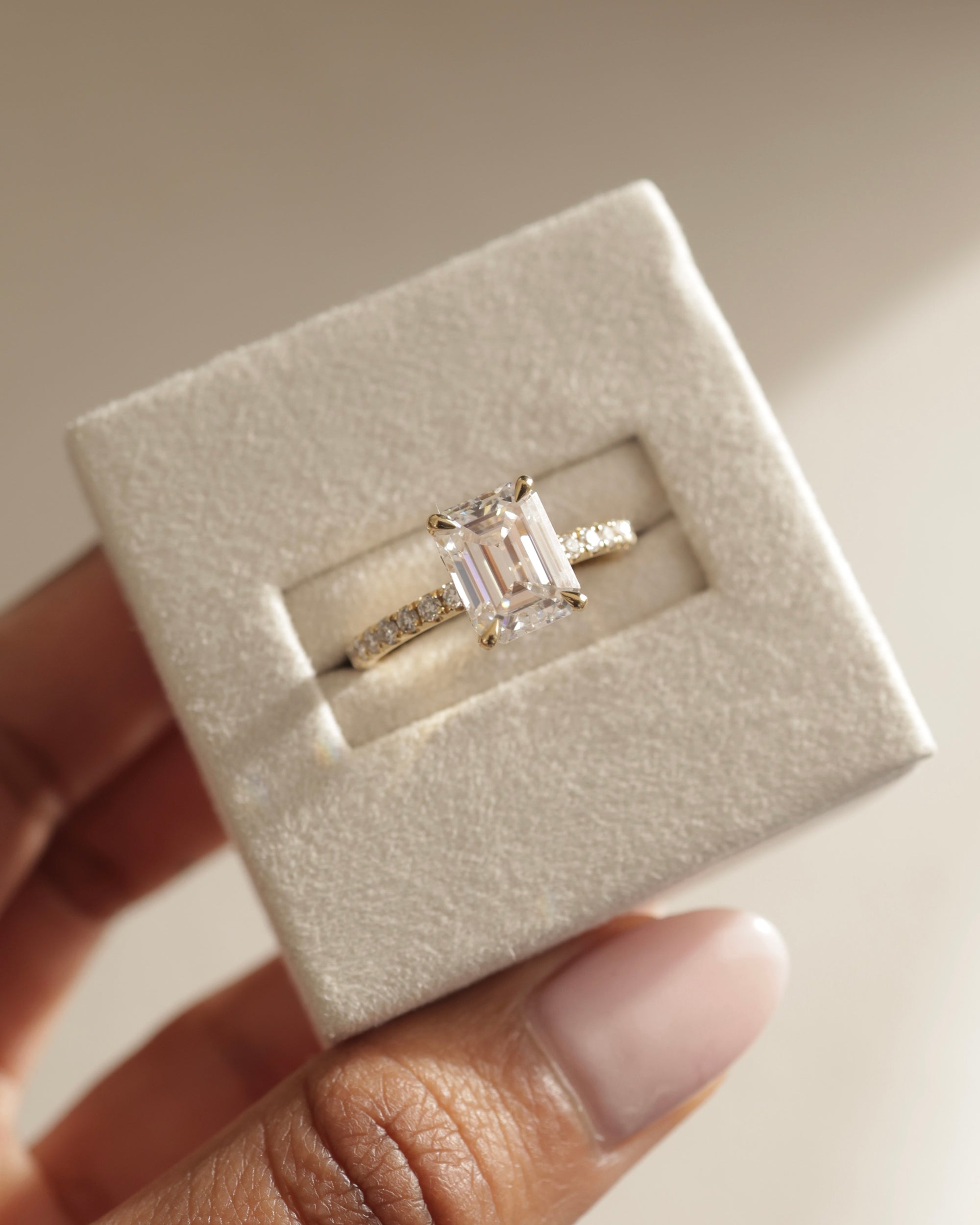 Emerald Moissanite Engagement Ring