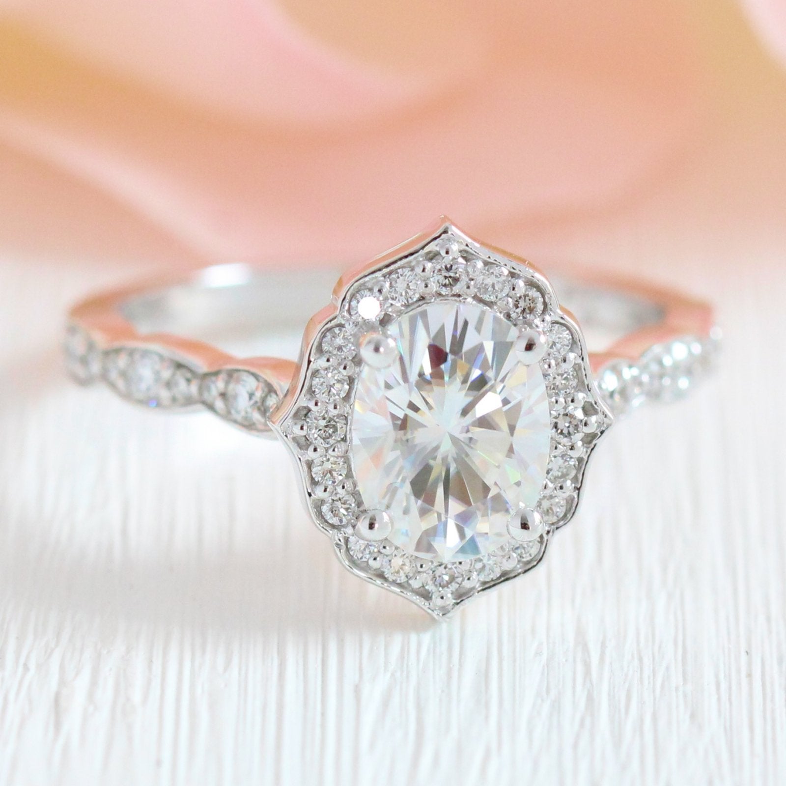 Oval Halo Moissanite Ring for Women