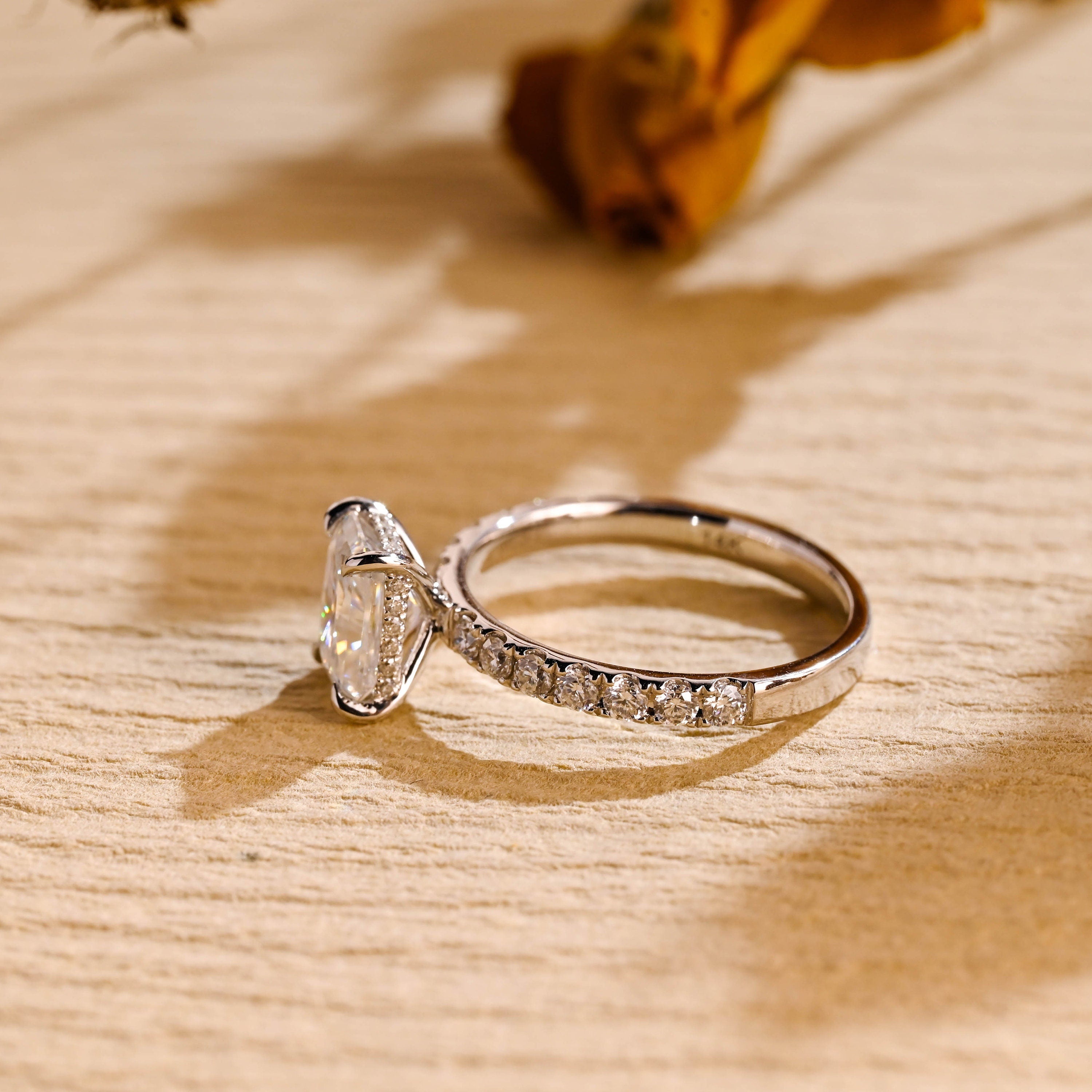 pavé moissanite engagement ring radiant cut gold