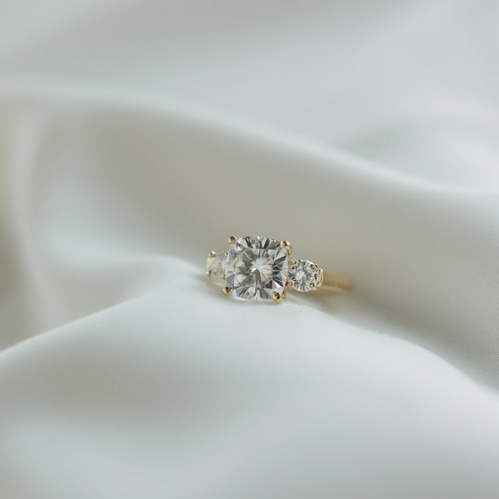 Cushion Cut Three Stone Ring
