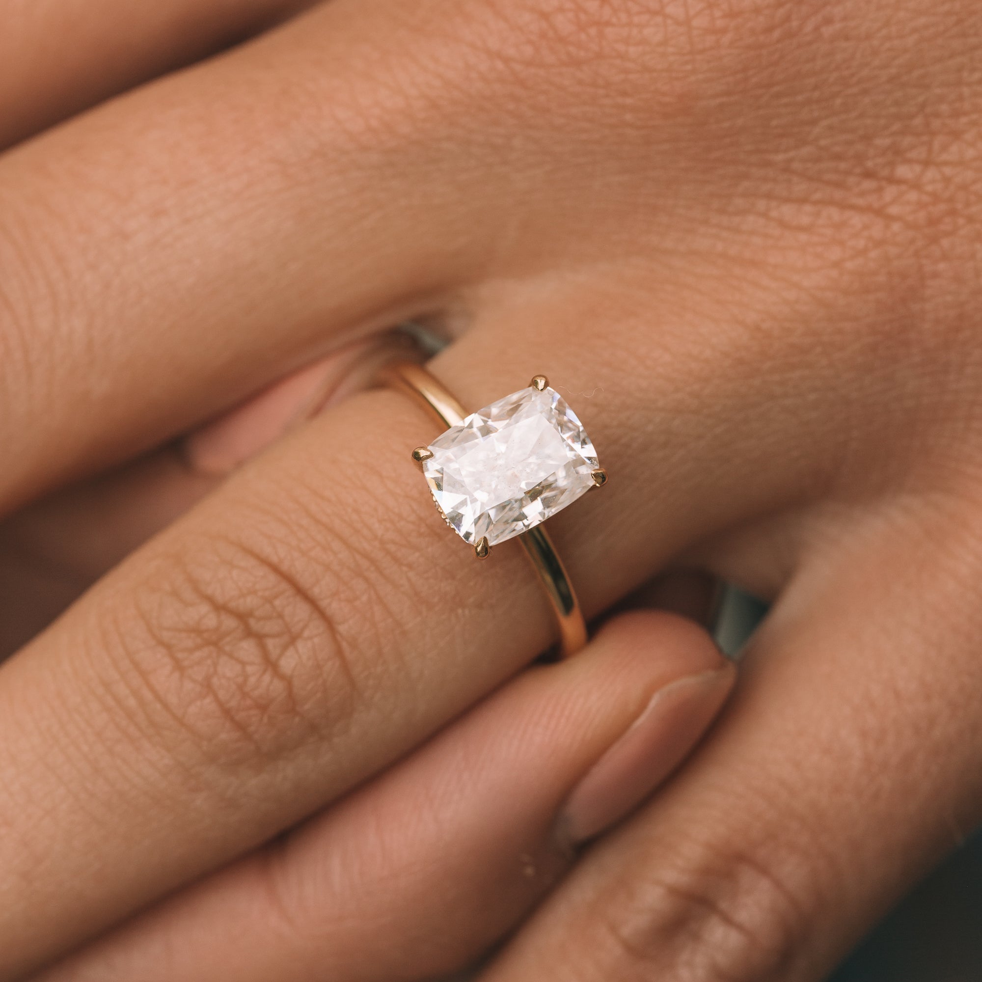 Elongated Cushion Moissanite Ring