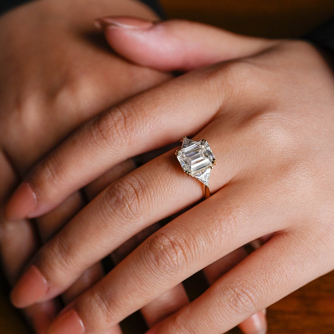 Emerald Side Stone Ring