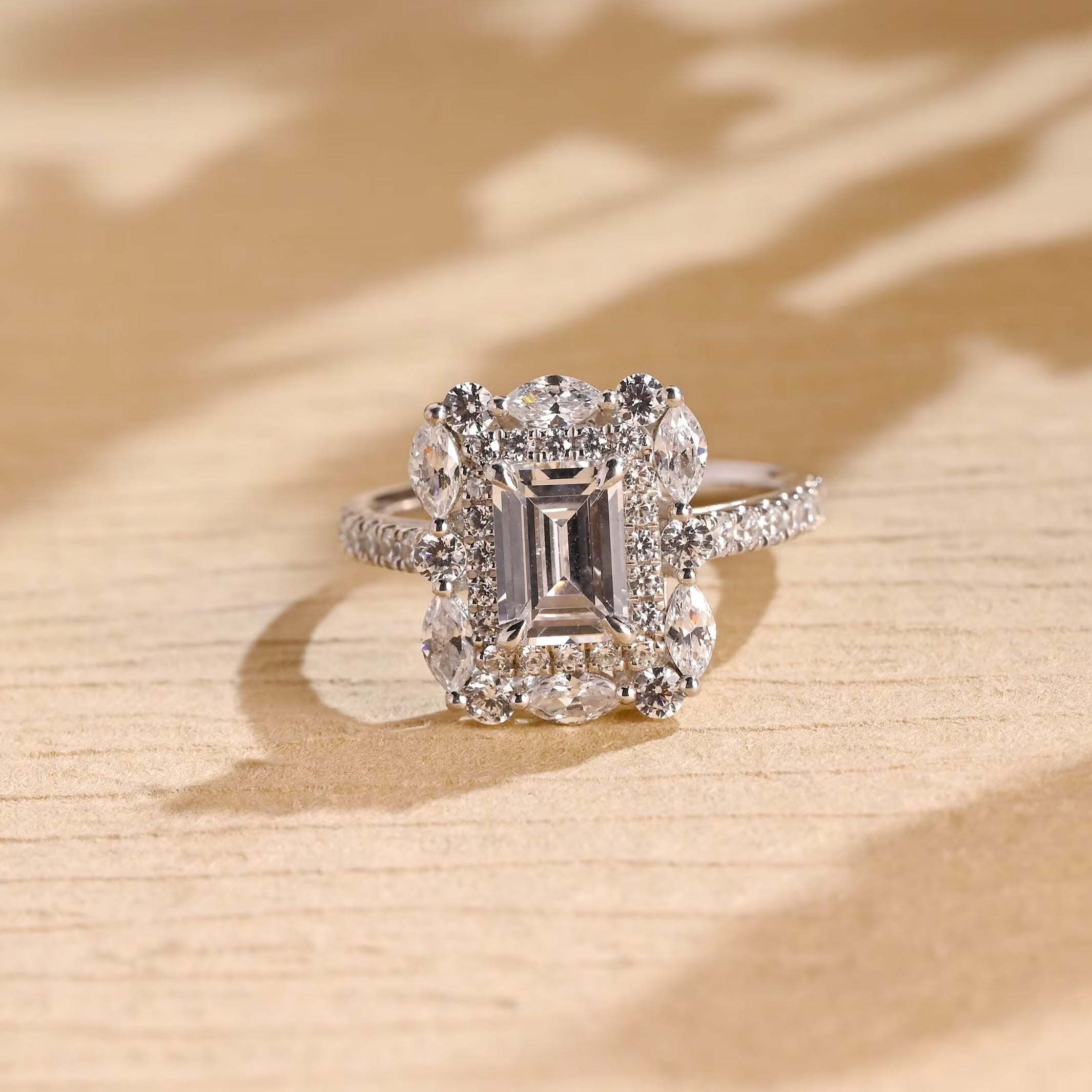 Emerald Cut Moissanite Engagement Ring