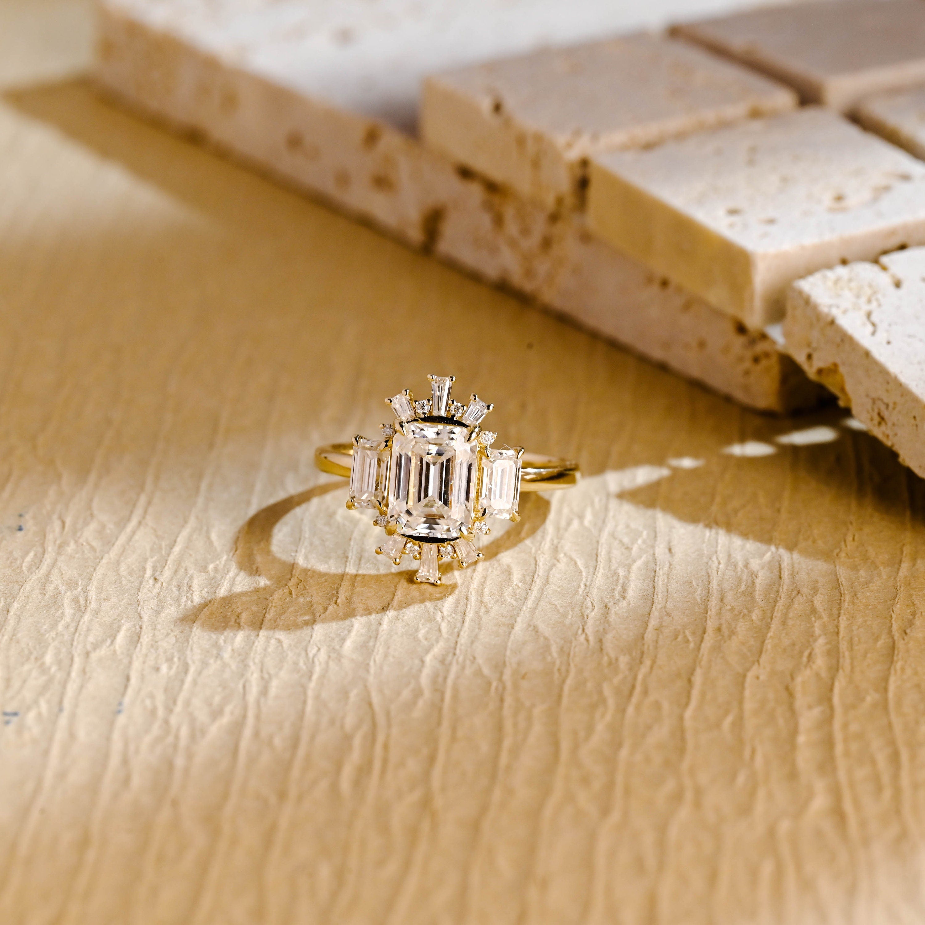 Buy Emerald Cut Cluster Diamond Moissanite Ring