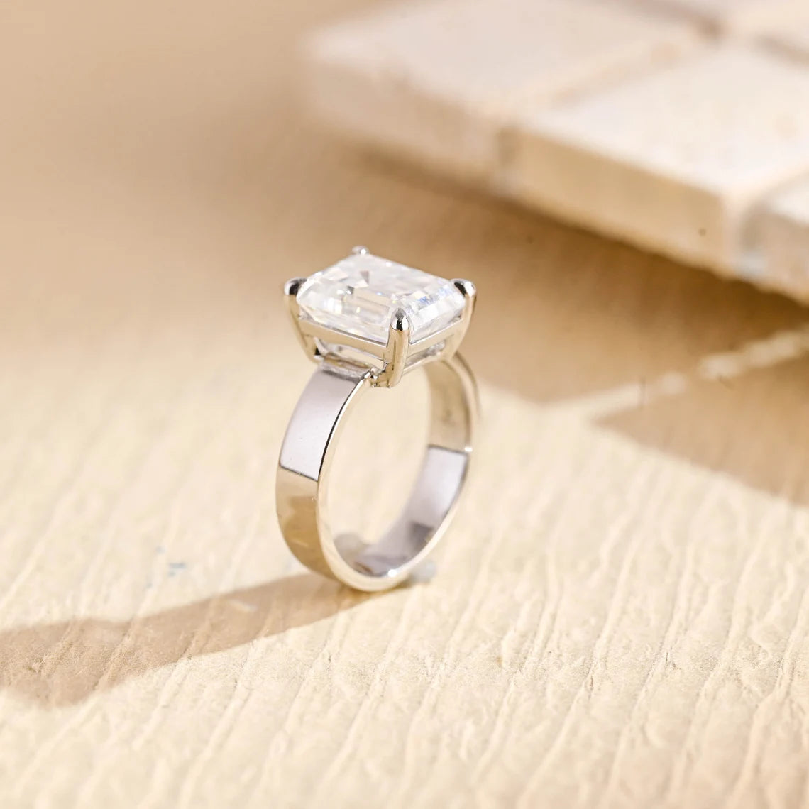 1 Carat Emerald Moissanite Engagement Ring