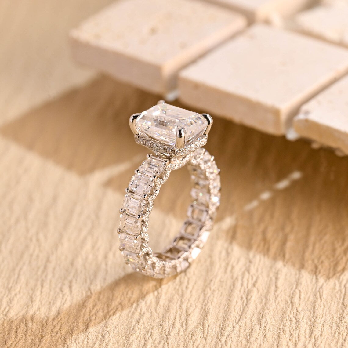 Emerald Cut Pave Ring