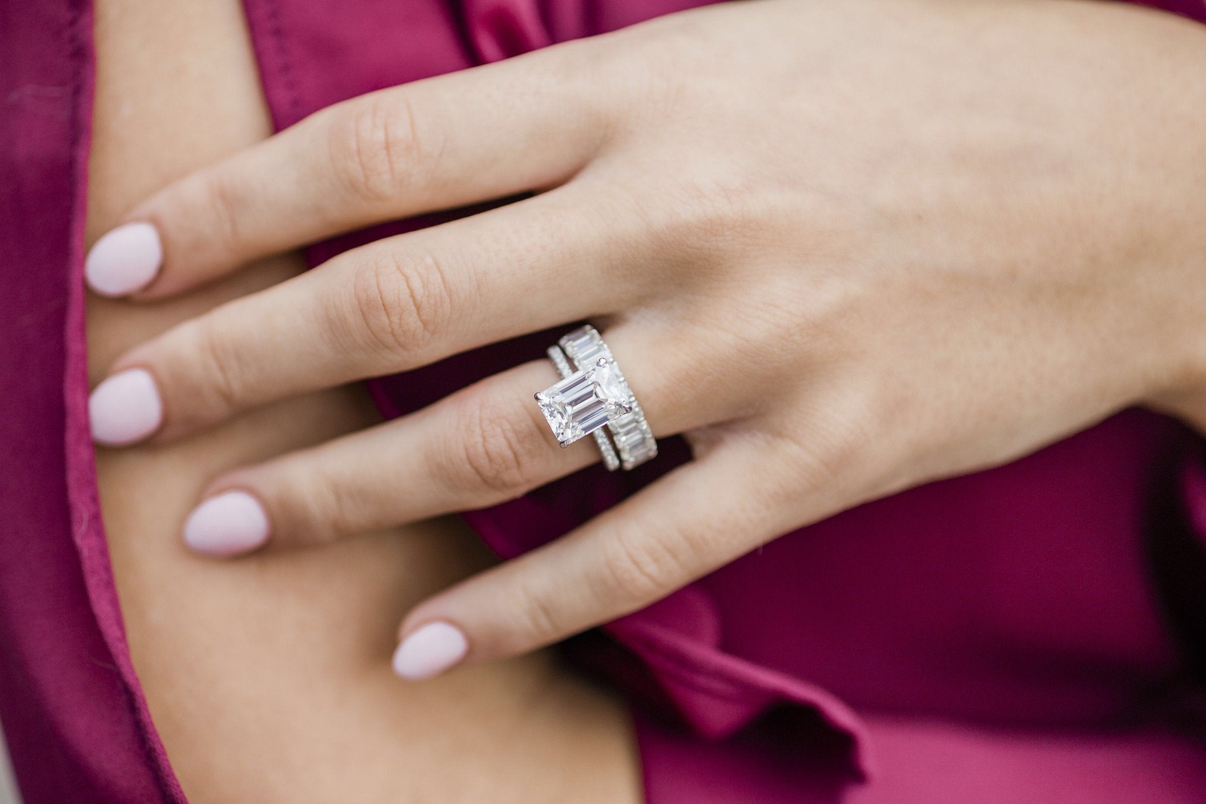 Emerald Moissanite Engagement Ring