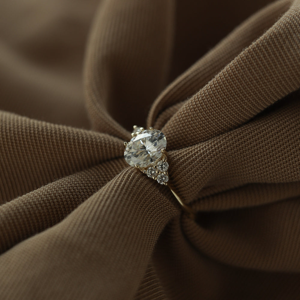 1.20CT Oval Cluster Moissanite Diamond Engagement Ring