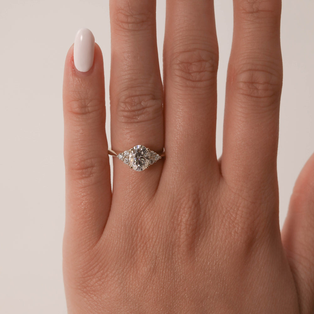 1.20CT Oval Cluster Moissanite Diamond Engagement Ring