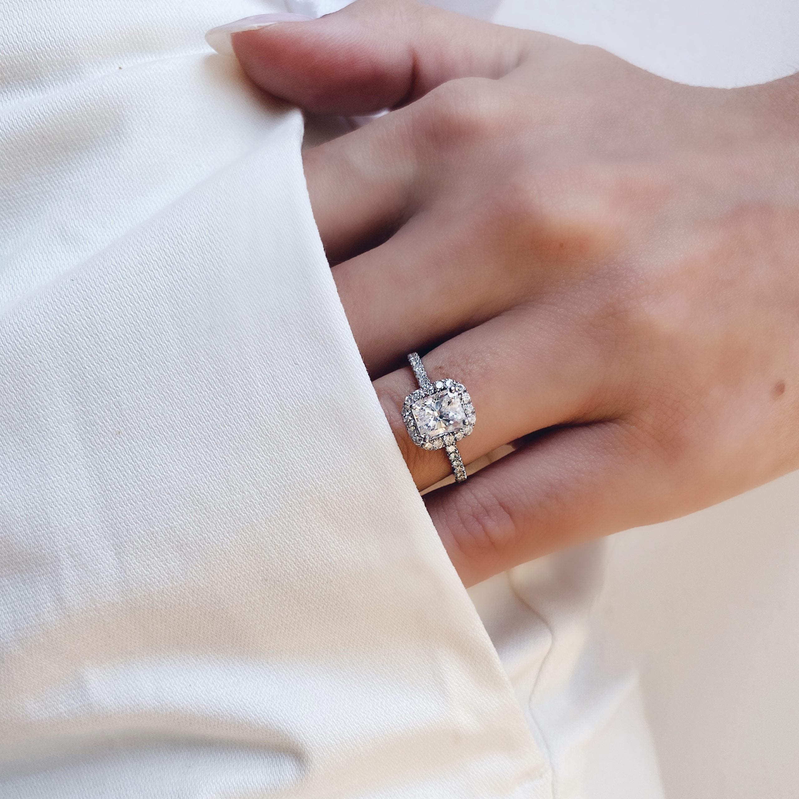 1.02CT Radiant Halo Moissanite Diamond Pave Engagement Ring For Women