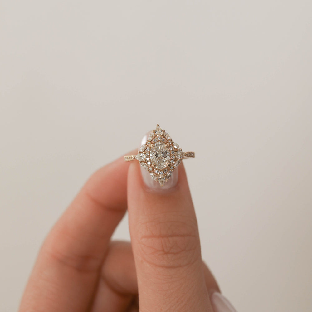 1.20CT Oval Cluster Moissanite Diamond Pave Engagement Ring For Women