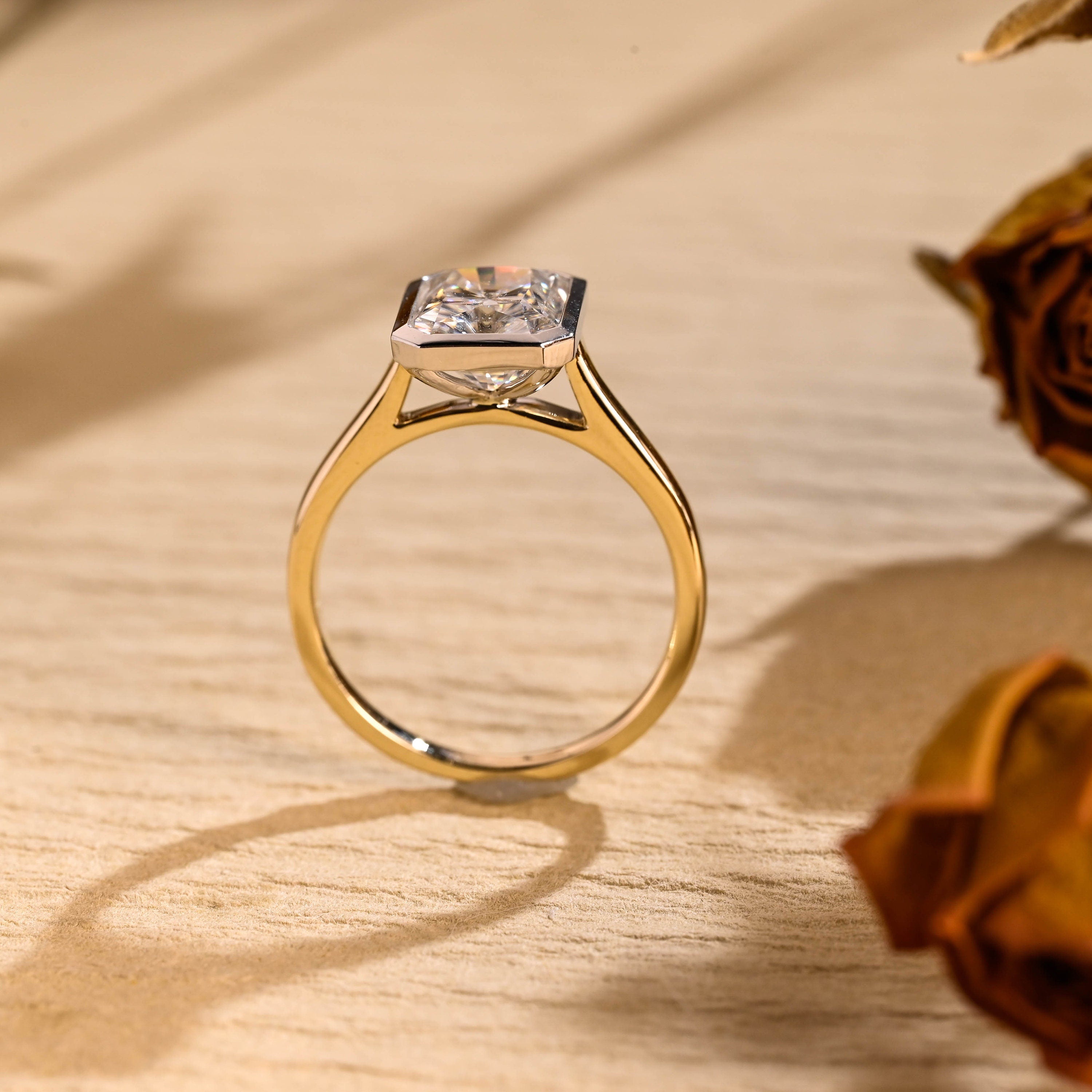 radiant cut bezel moissanite engagement ring