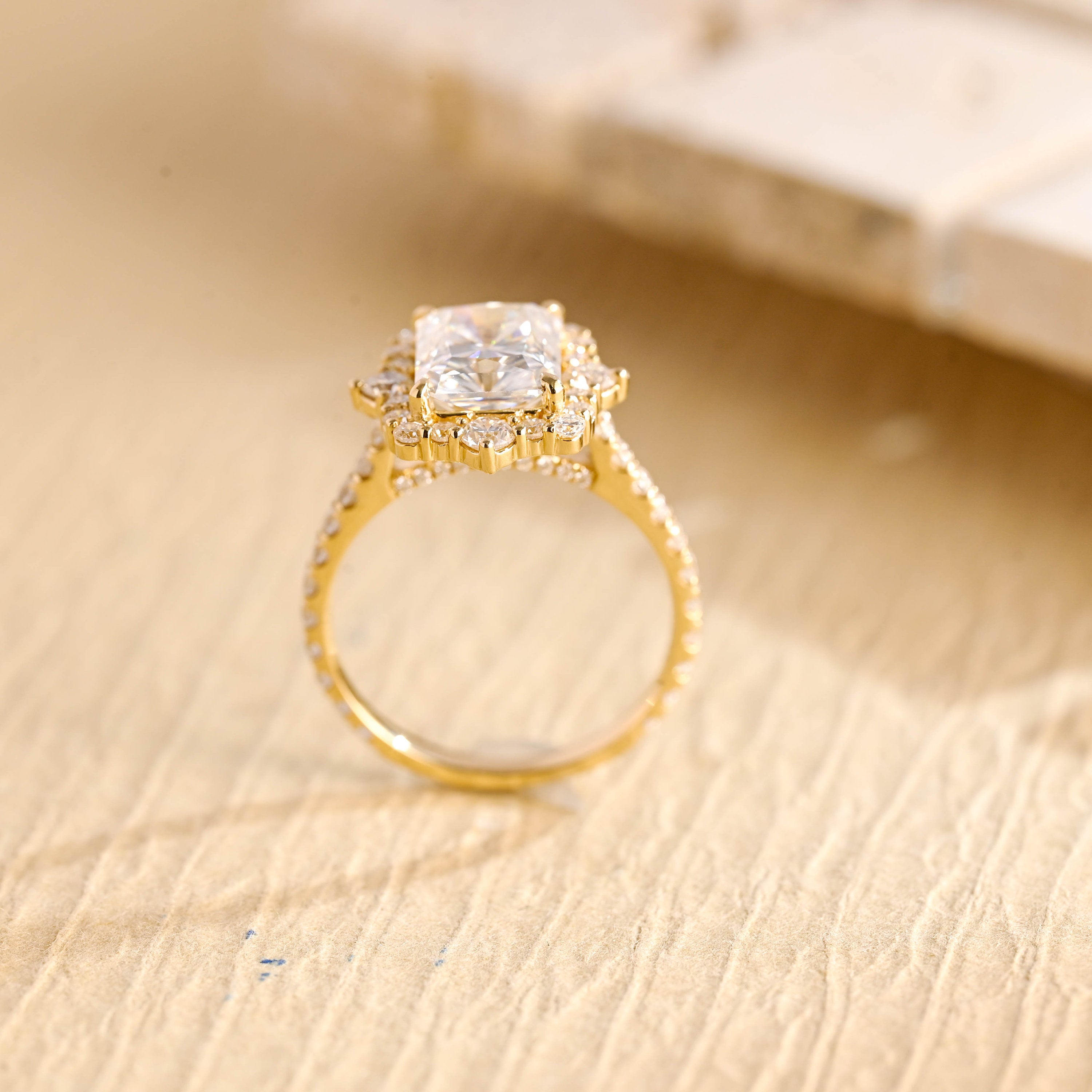 elegant cluster engagement ring moissanite radiant cut