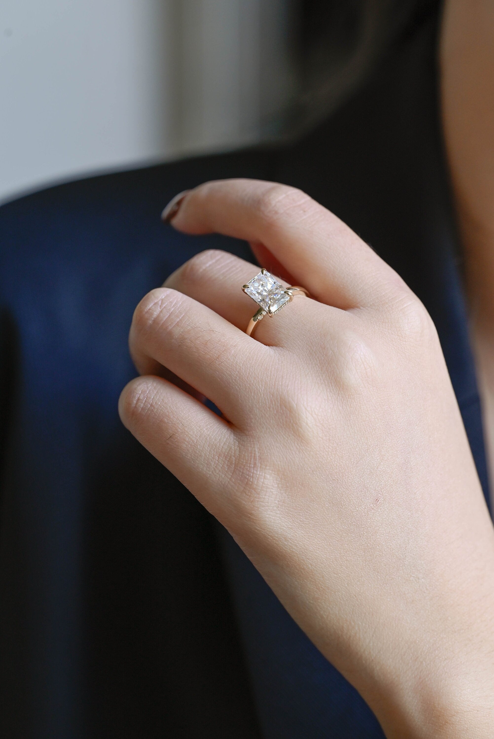 premium 1ct radiant cut hidden halo moissanite ring