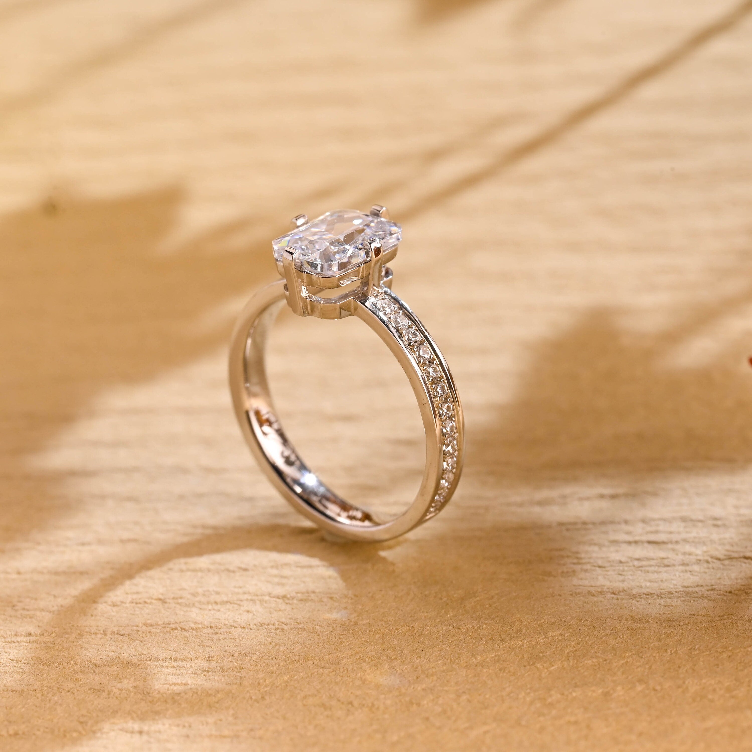 luxury moissanite engagement ring pavé setting USA