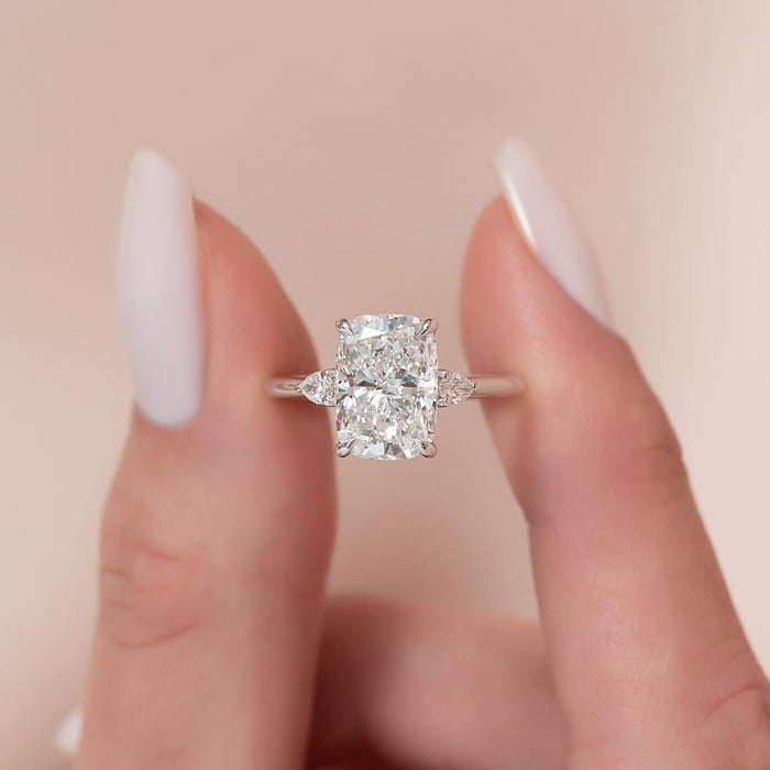 3.0CT Elongated Cushion Diamond Three Stone Lab Grown Engagement Ring