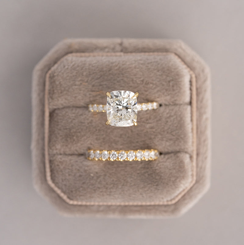 3.02CT Cushion Cut Moissanite Hidden Halo Pave Diamond Engagement Ring