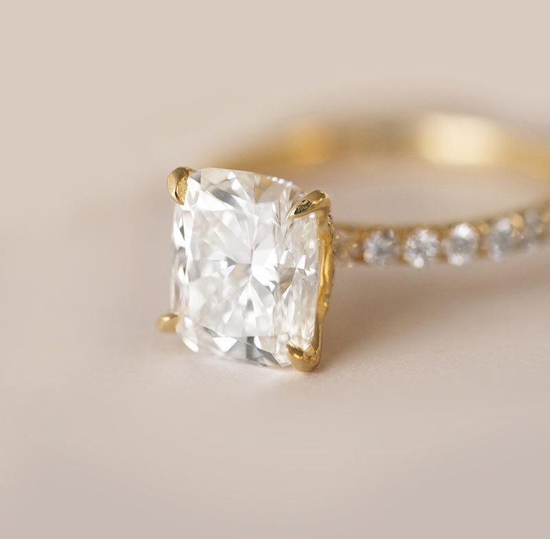 3.02CT Cushion Cut Moissanite Hidden Halo Pave Diamond Engagement Ring