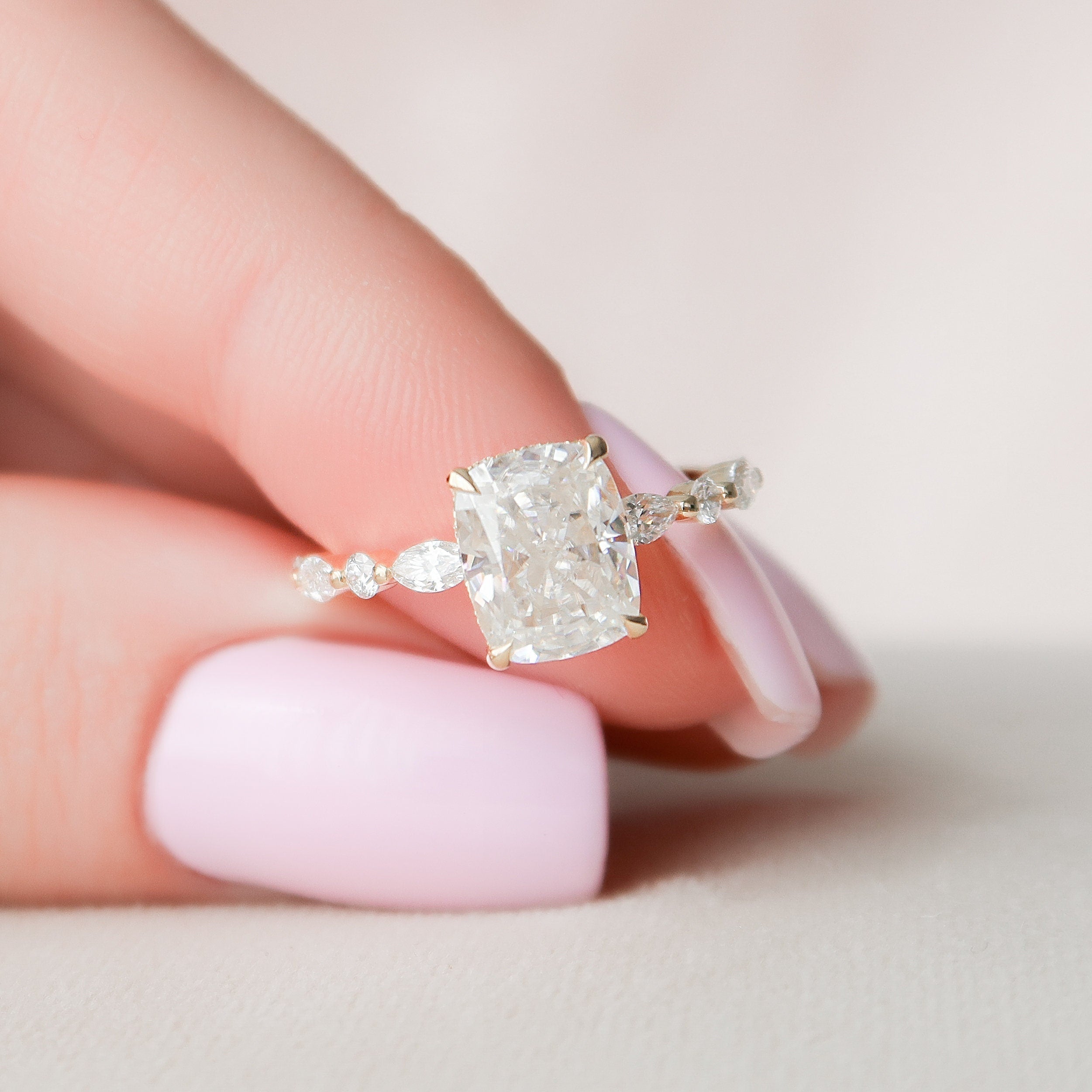 Cushion Cut Moissanite Ring