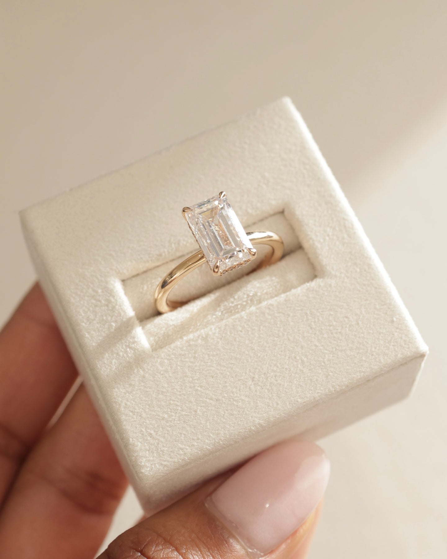 Elongated Emerald Moissanite Ring