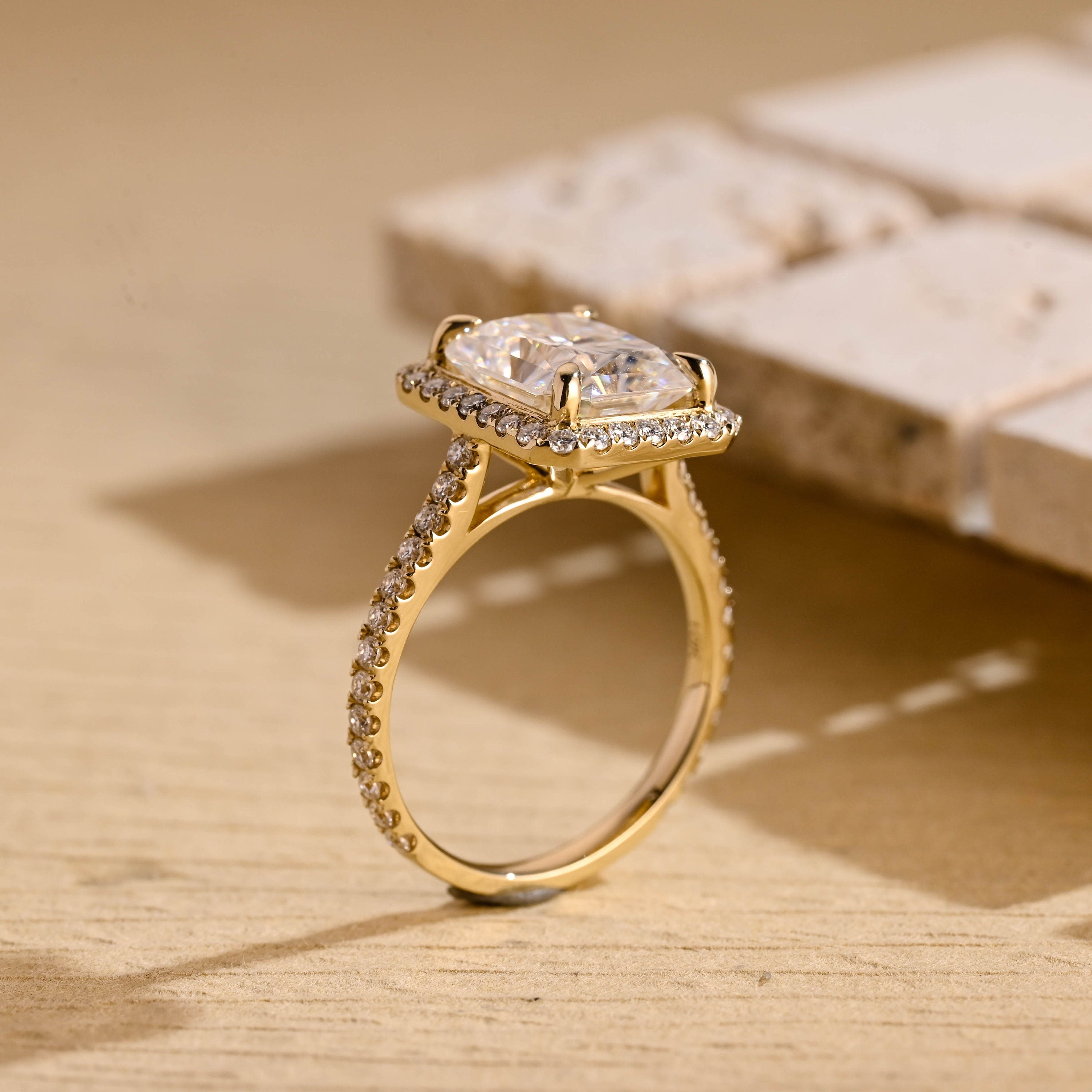 sustainable engagement ring moissanite halo