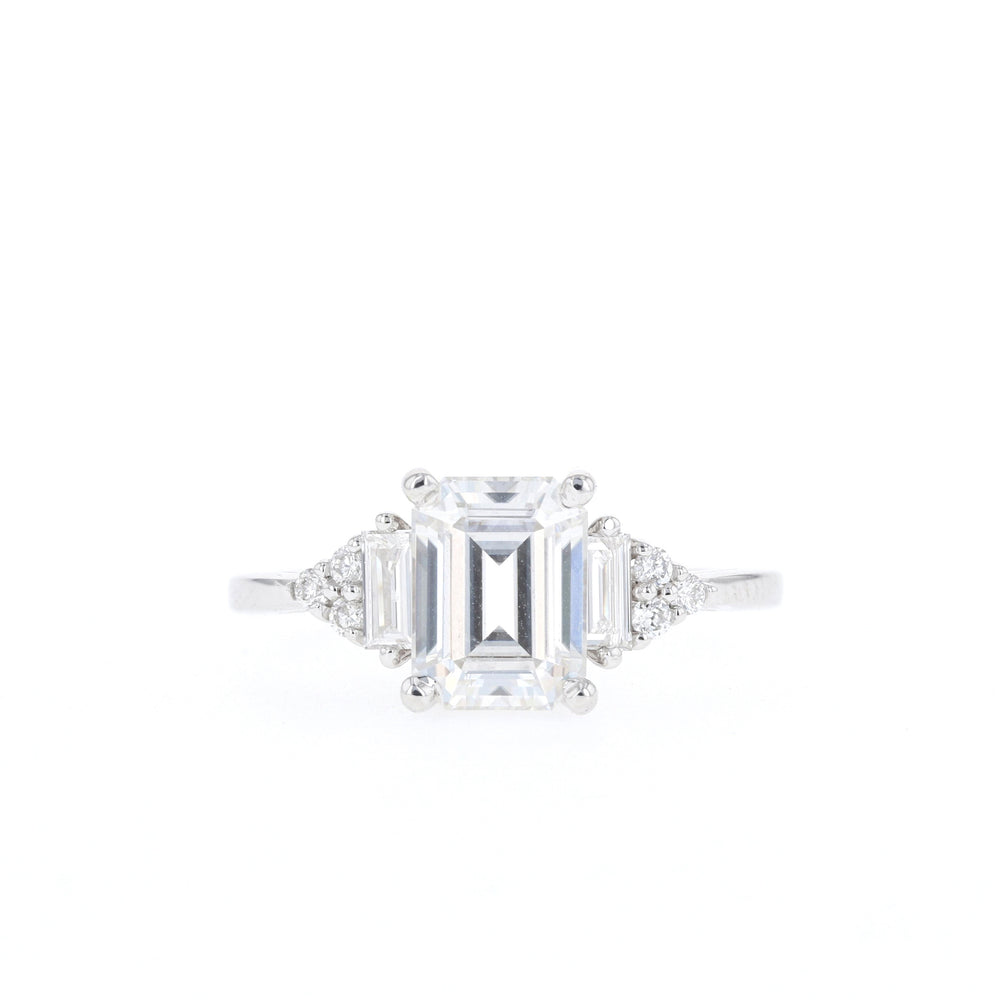 1.70ct Emerald Cut Diamond Cluster Moissanite Engagement Ring