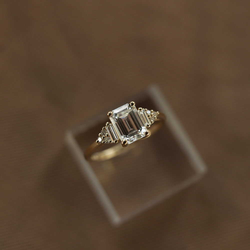 1.70ct Emerald Cut Diamond Cluster Moissanite Engagement Ring