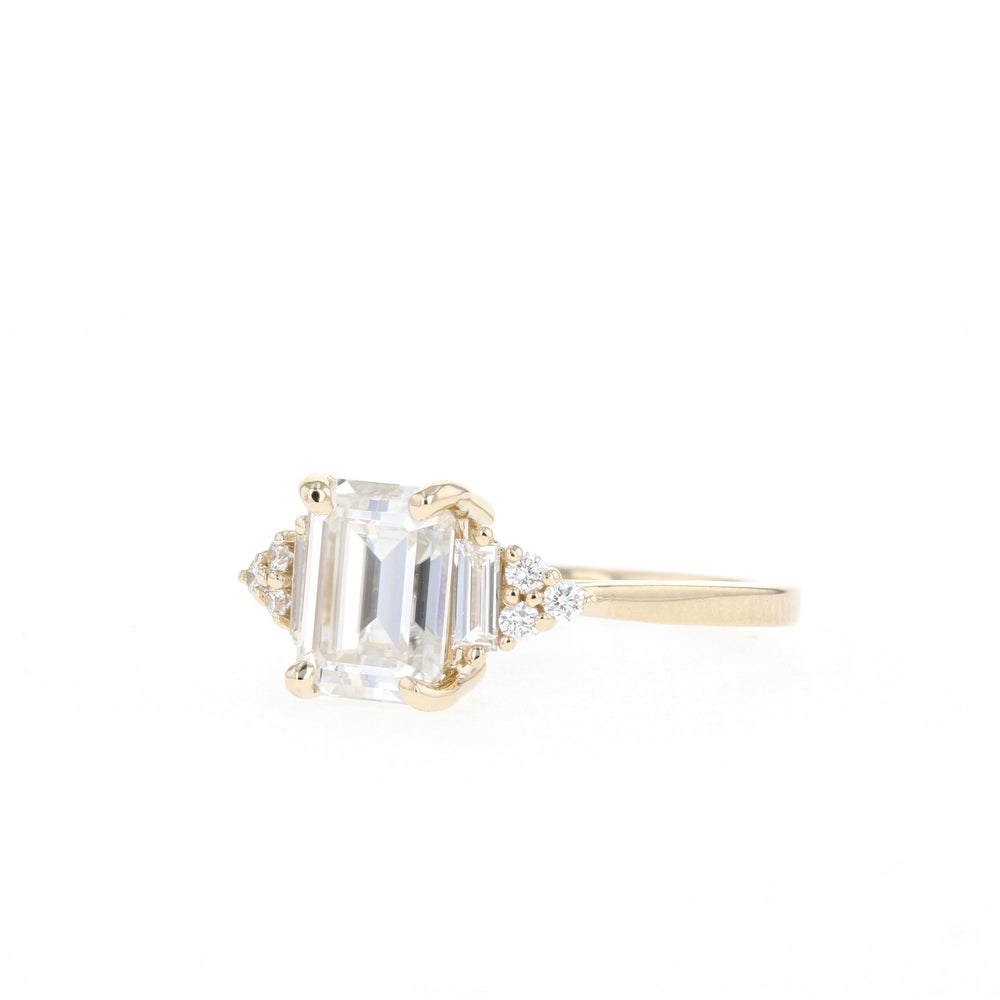1.70ct Emerald Cut Diamond Cluster Moissanite Engagement Ring