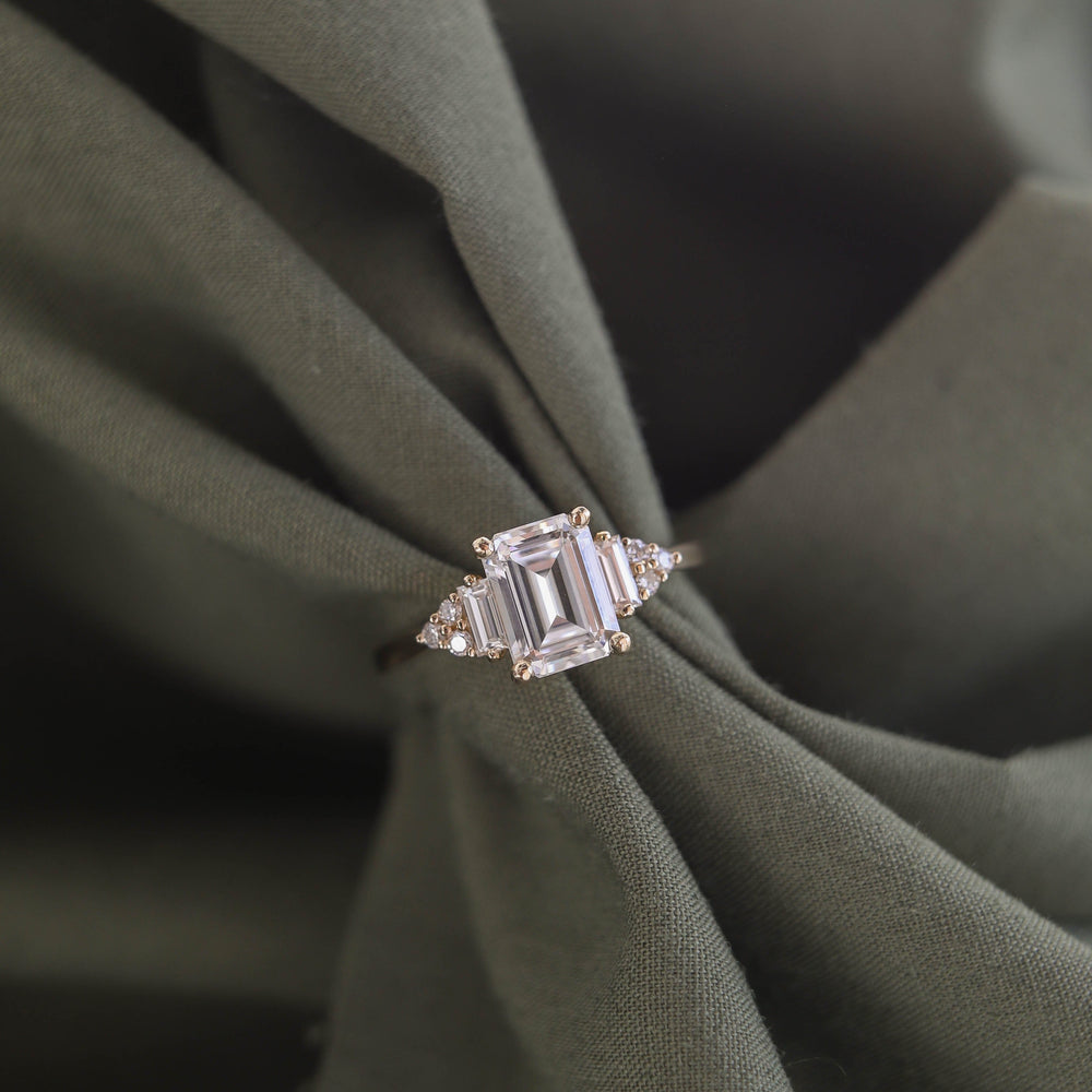 1.70ct Emerald Cut Diamond Cluster Moissanite Engagement Ring