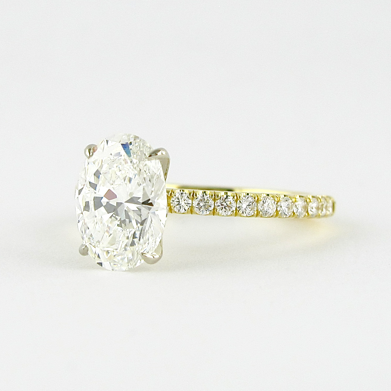 1.33CT Oval Pave Moissanite Diamond Four prong Engagement Ring in 14K Yellow Gold