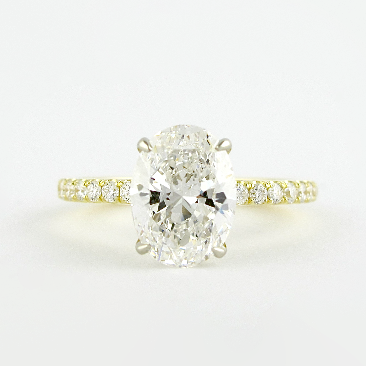 1.33CT Oval Pave Moissanite Diamond Four prong Engagement Ring in 14K Yellow Gold