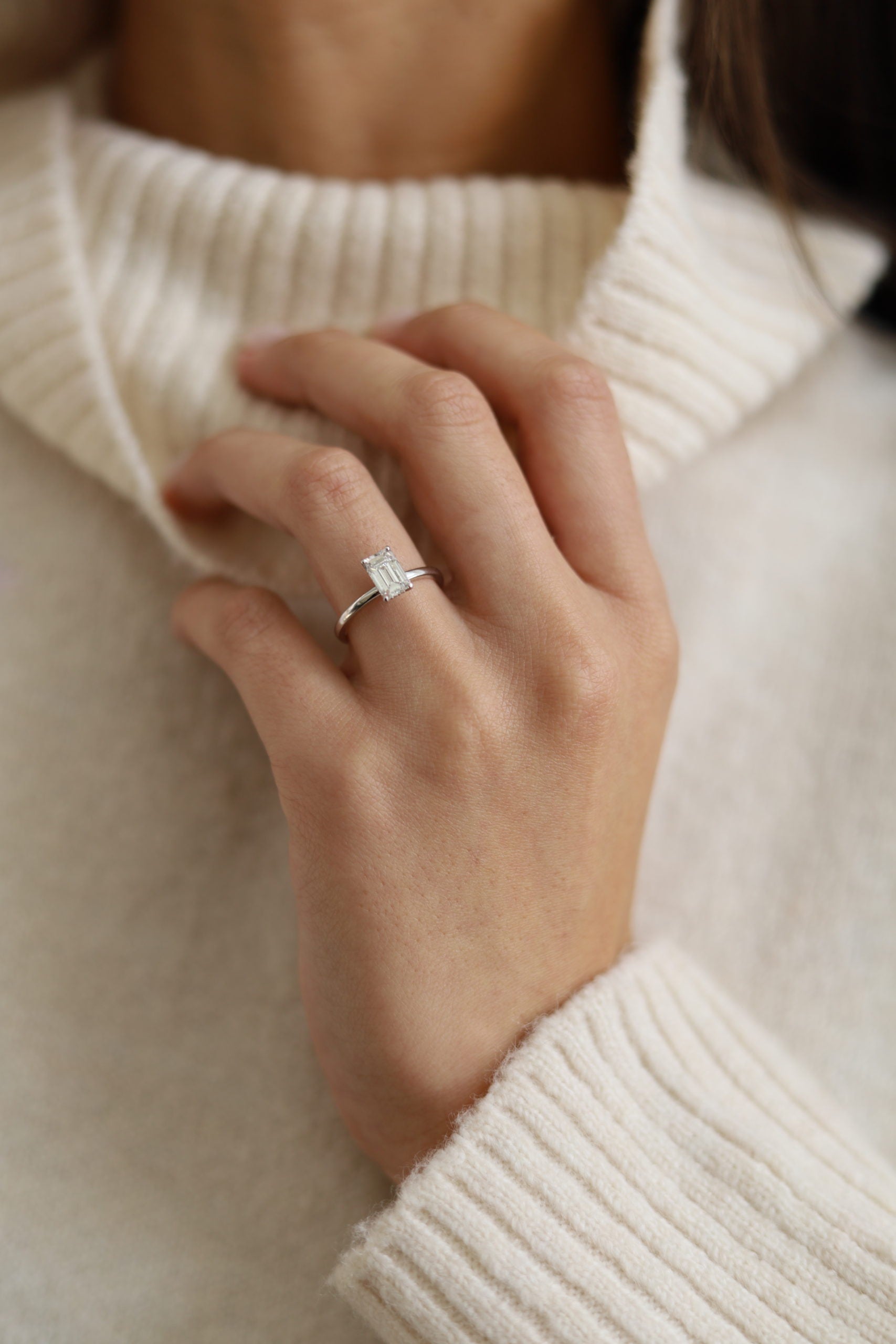 1.30CT Emerald Cut Hidden Halo Moissanite Diamond Solitaire Engagement Ring