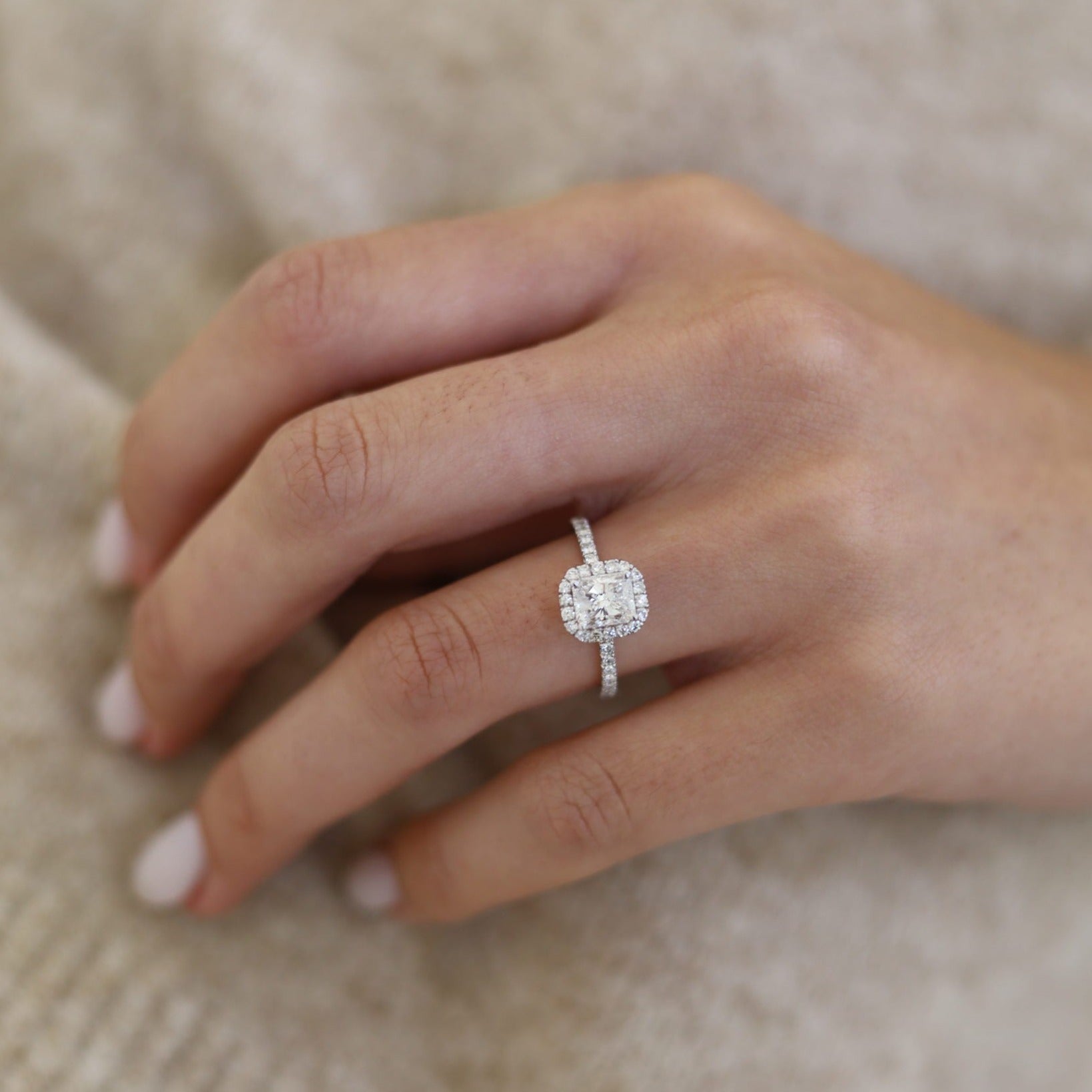 1.02CT Radiant Halo Moissanite Diamond Pave Engagement Ring For Women