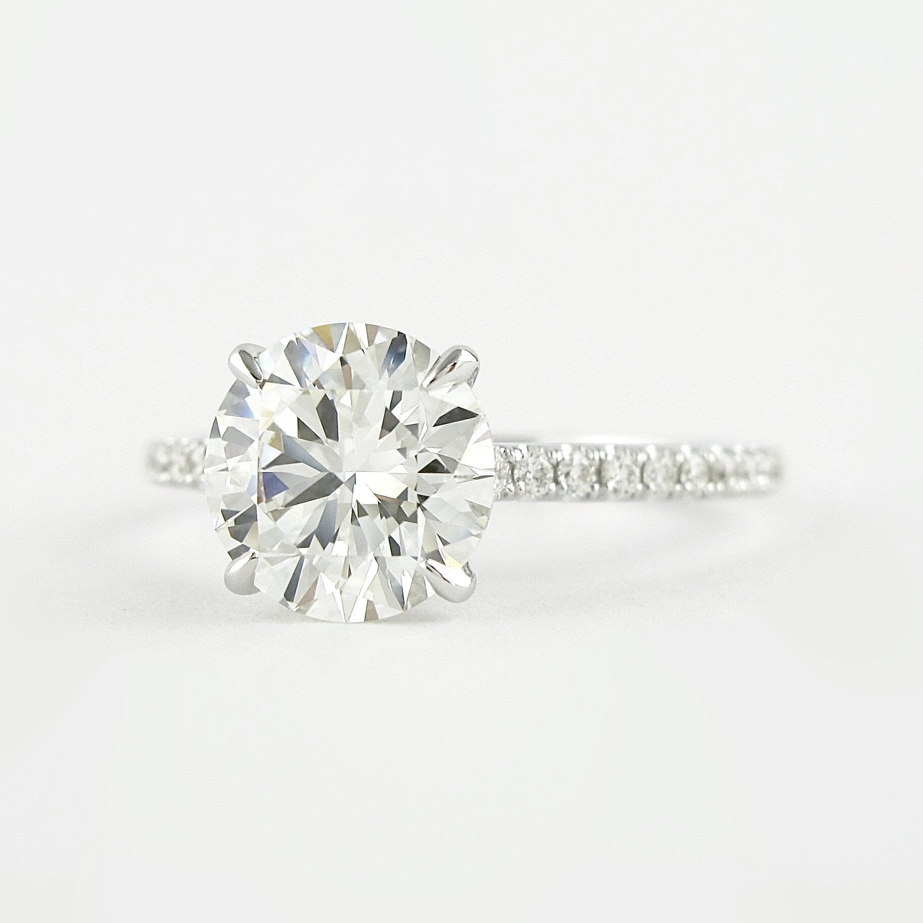 1.0CT Round Pave Moissanite Diamond Hidden Halo Engagement Ring