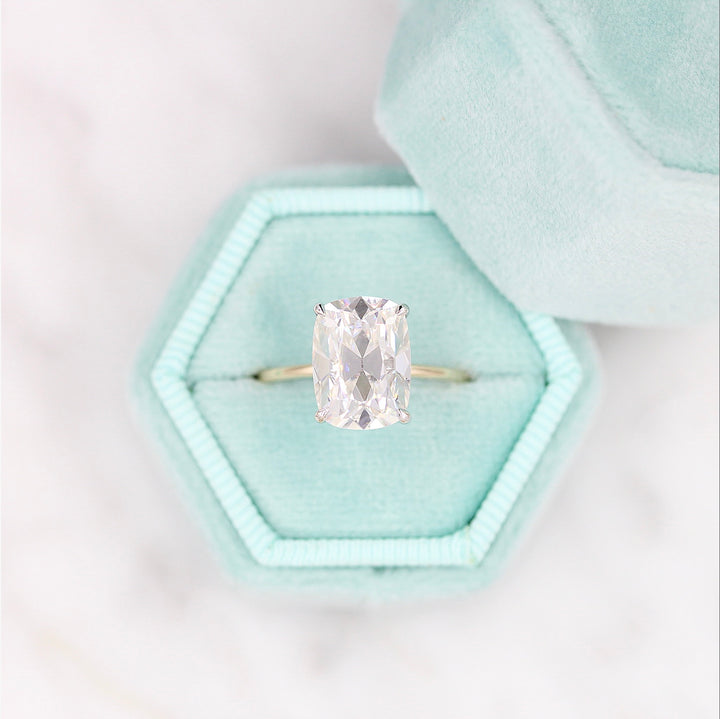 3.5CT Elongated Cushion Rose Cut Moissanite Diamond Solitaire Engagement Ring