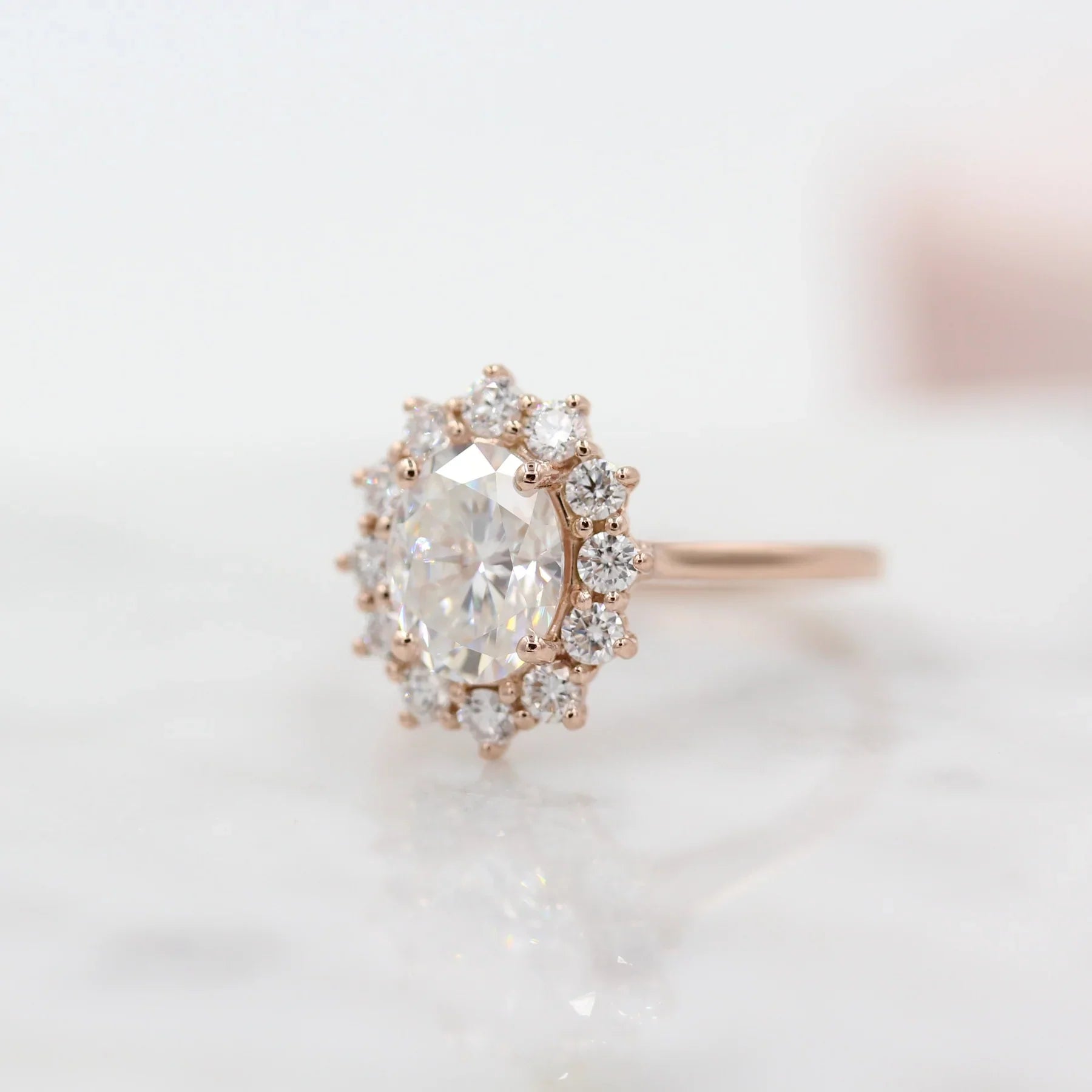 2.0CT Oval Floral Halo Moissanite Diamond Solitaire Engagement Ring