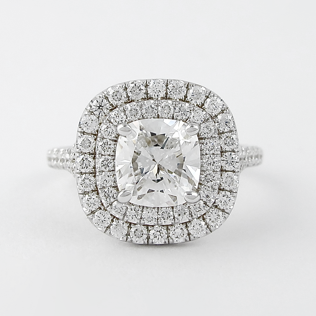 0.95CT Cathedral Set Cushion Moissanite Diamond Double Halo Engagement Ring